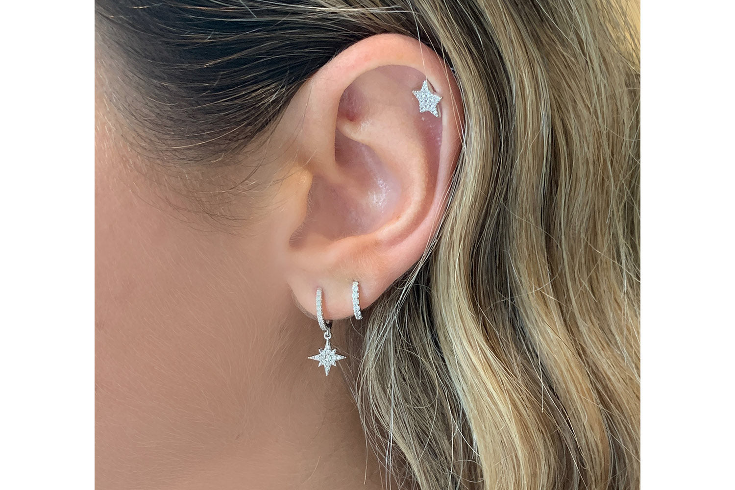Cohan Silver CZ Star Hoop Earrings - Boho Betty