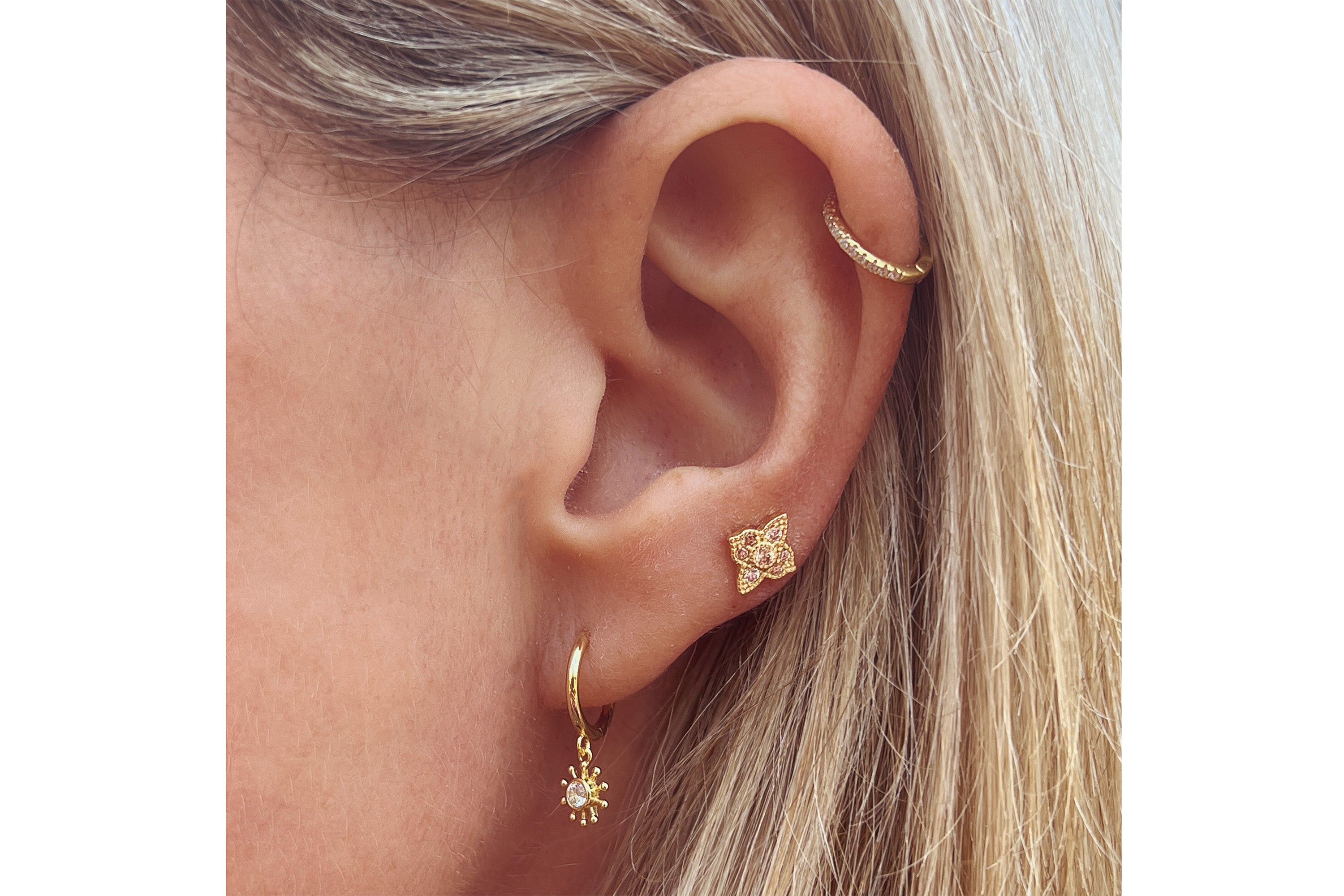 Takia Filigree Lavender CZ Gold Stud Earrings - Boho Betty