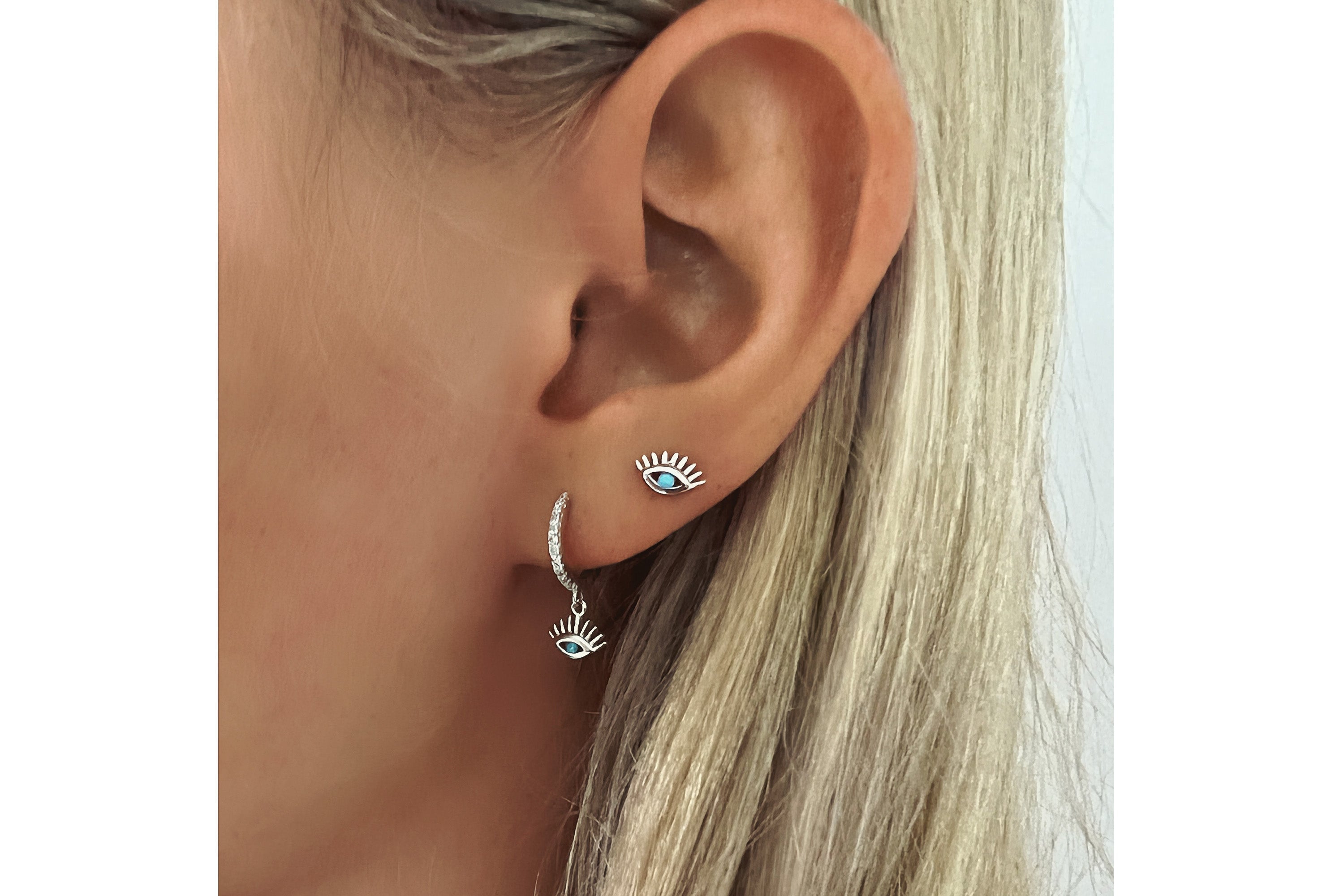 Effy Evil Eye Hoop Turqoise CZ Silver - Boho Betty
