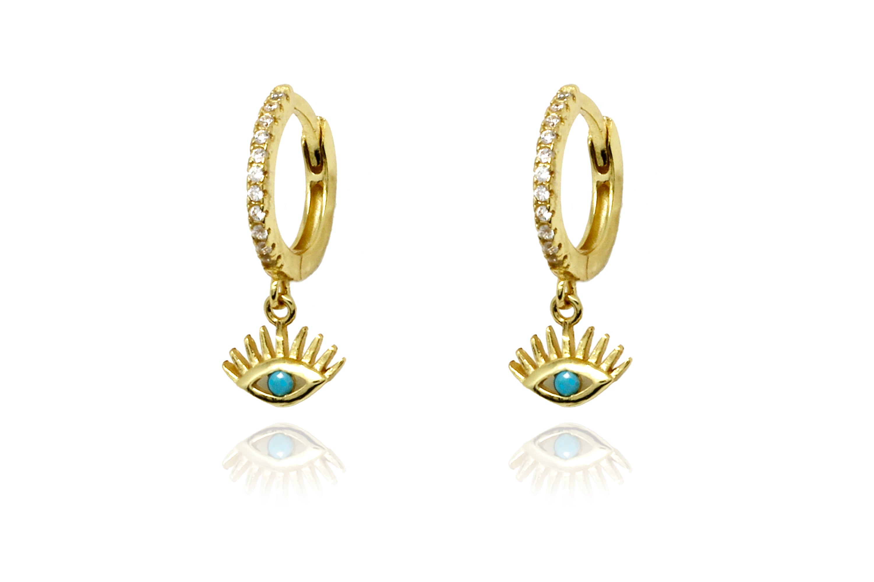 Effy Evil Eye Hoop Turqoise  CZ Gold - Boho Betty