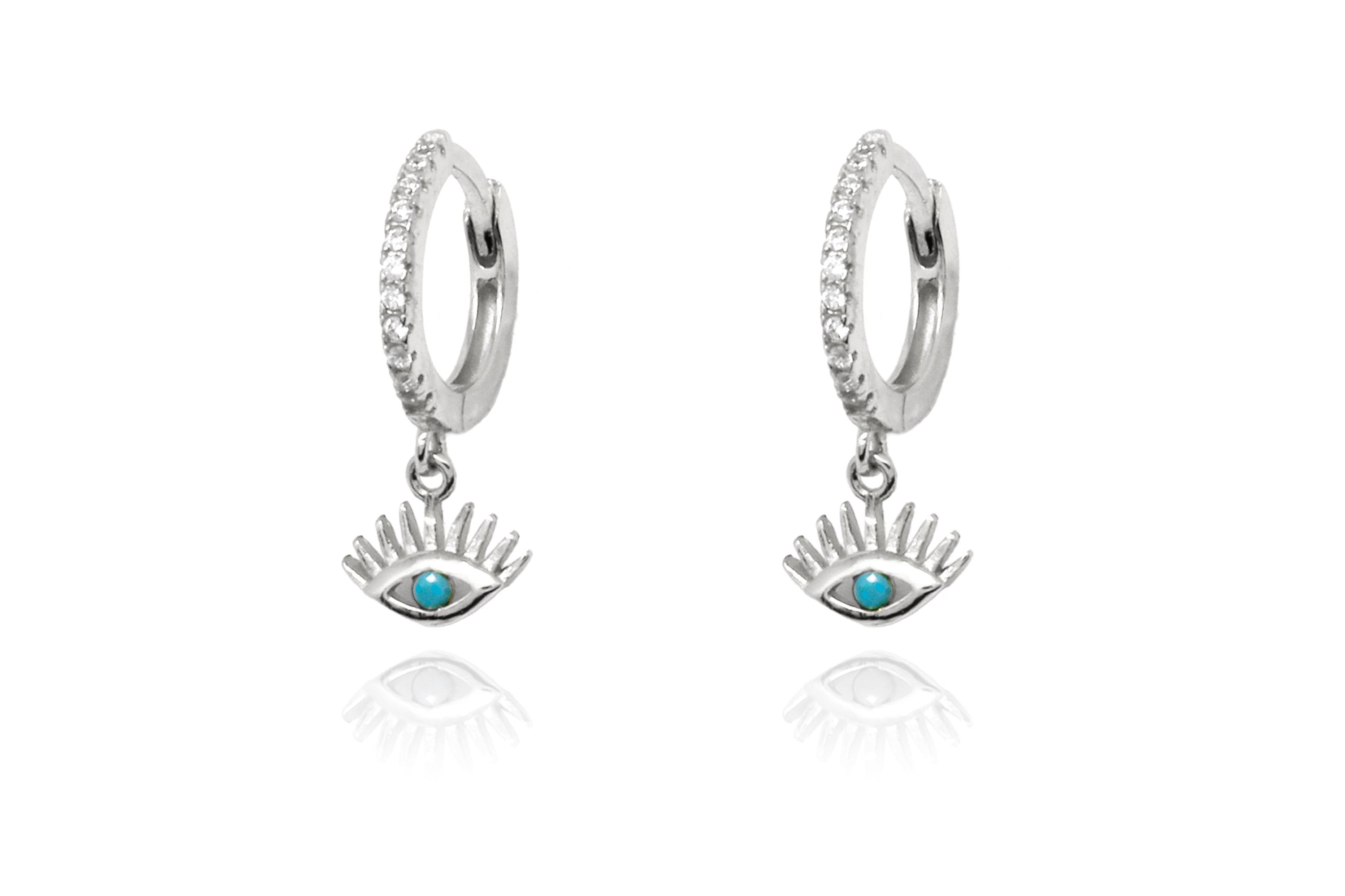 Effy Evil Eye Hoop Turqoise CZ Silver - Boho Betty