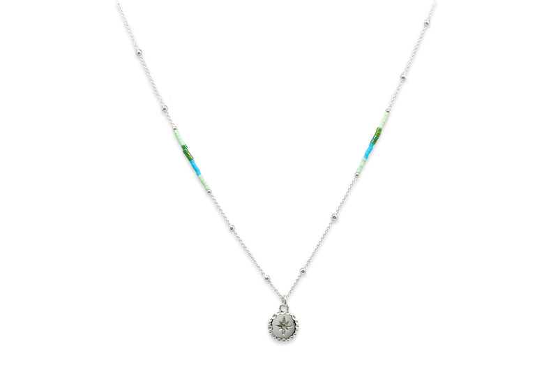 Galateia Mint Green Starburst Silver Beaded Necklace