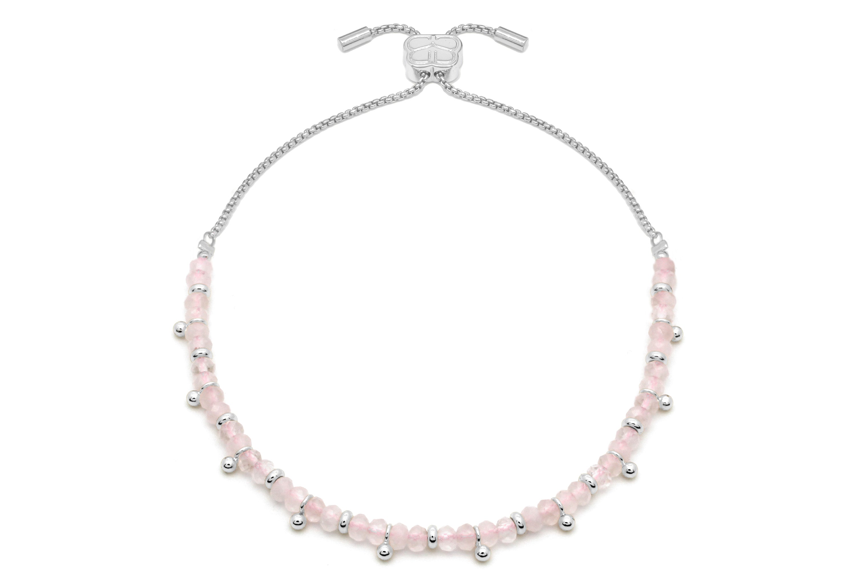 Harmony Rose Quartz Silver Bracelet - Boho Betty