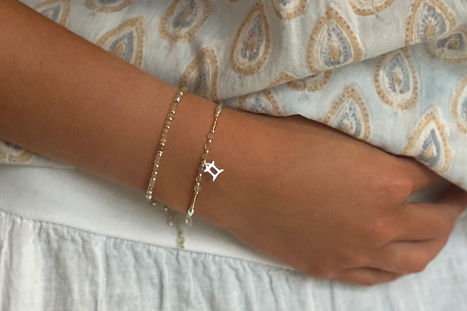 Gemini Zodiac Gemstone Silver Bracelet - Boho Betty