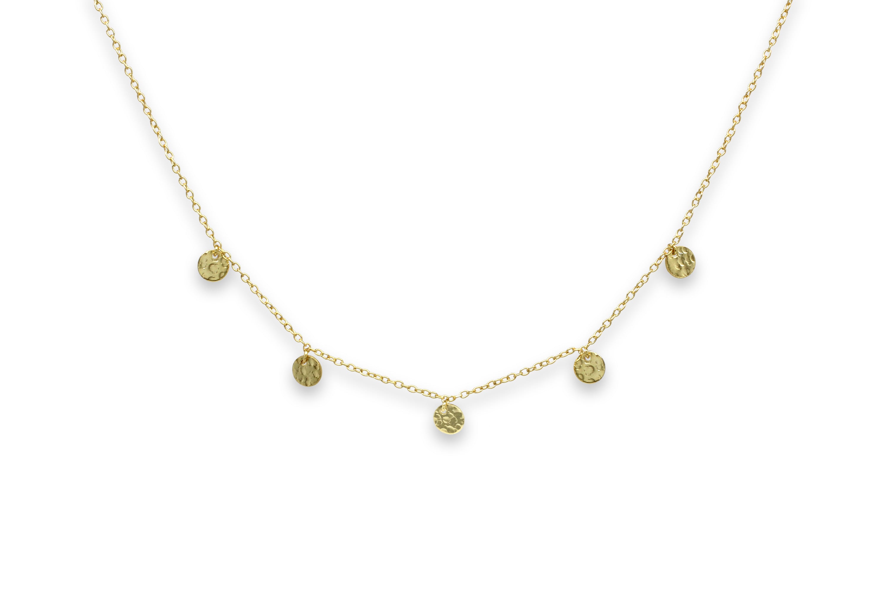 Sauterns Gold Battered Disc Necklace - Boho Betty