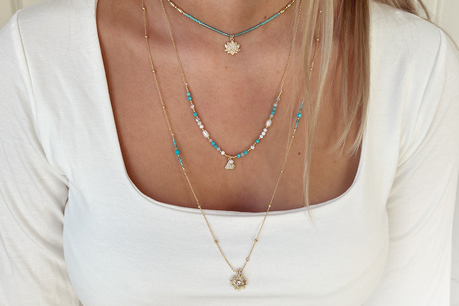 Mami Evil Eye Gold Long CZ Necklace - Boho Betty