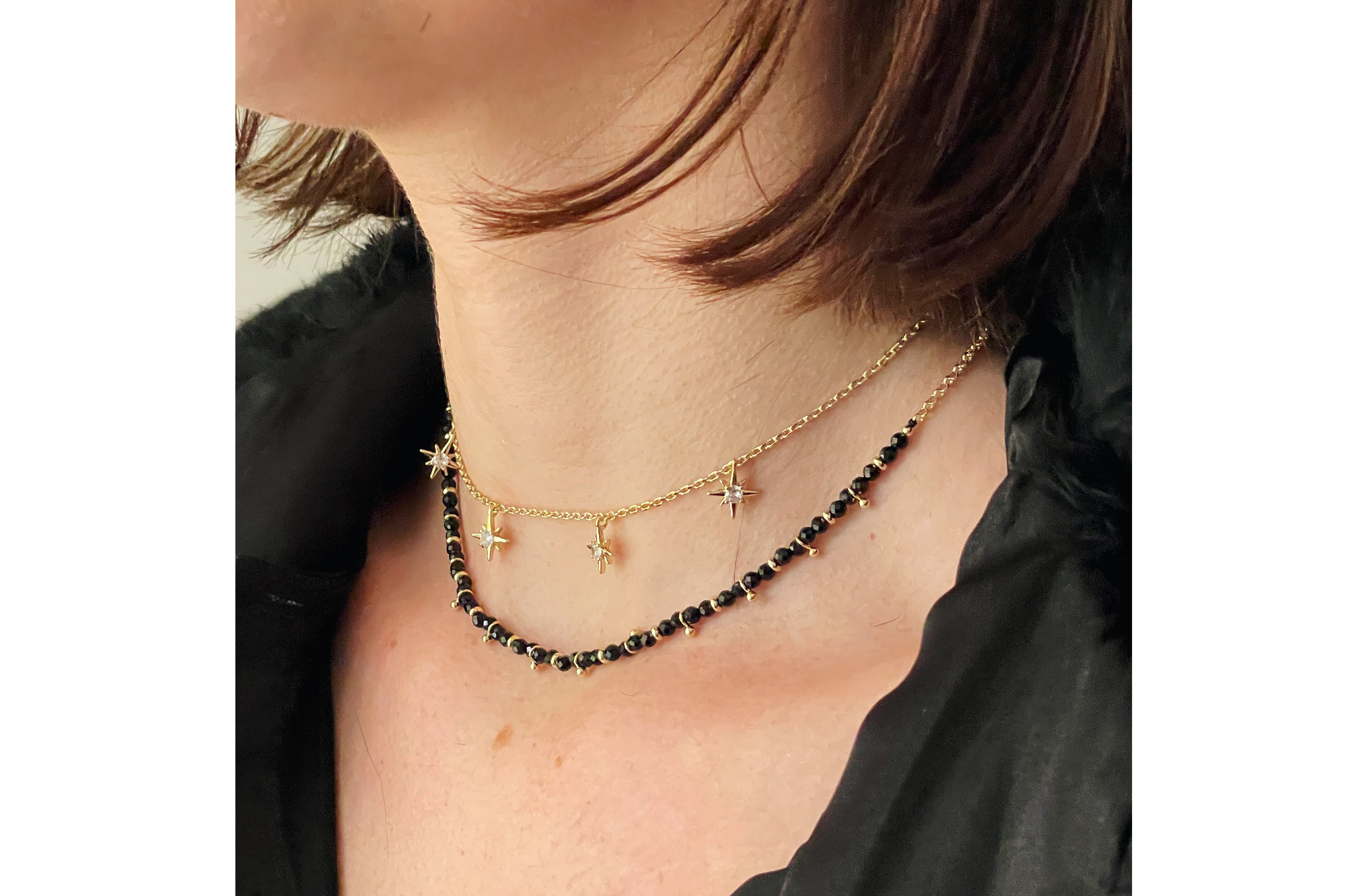 Salus Black Spinel Gemstone Gold Necklace - Boho Betty