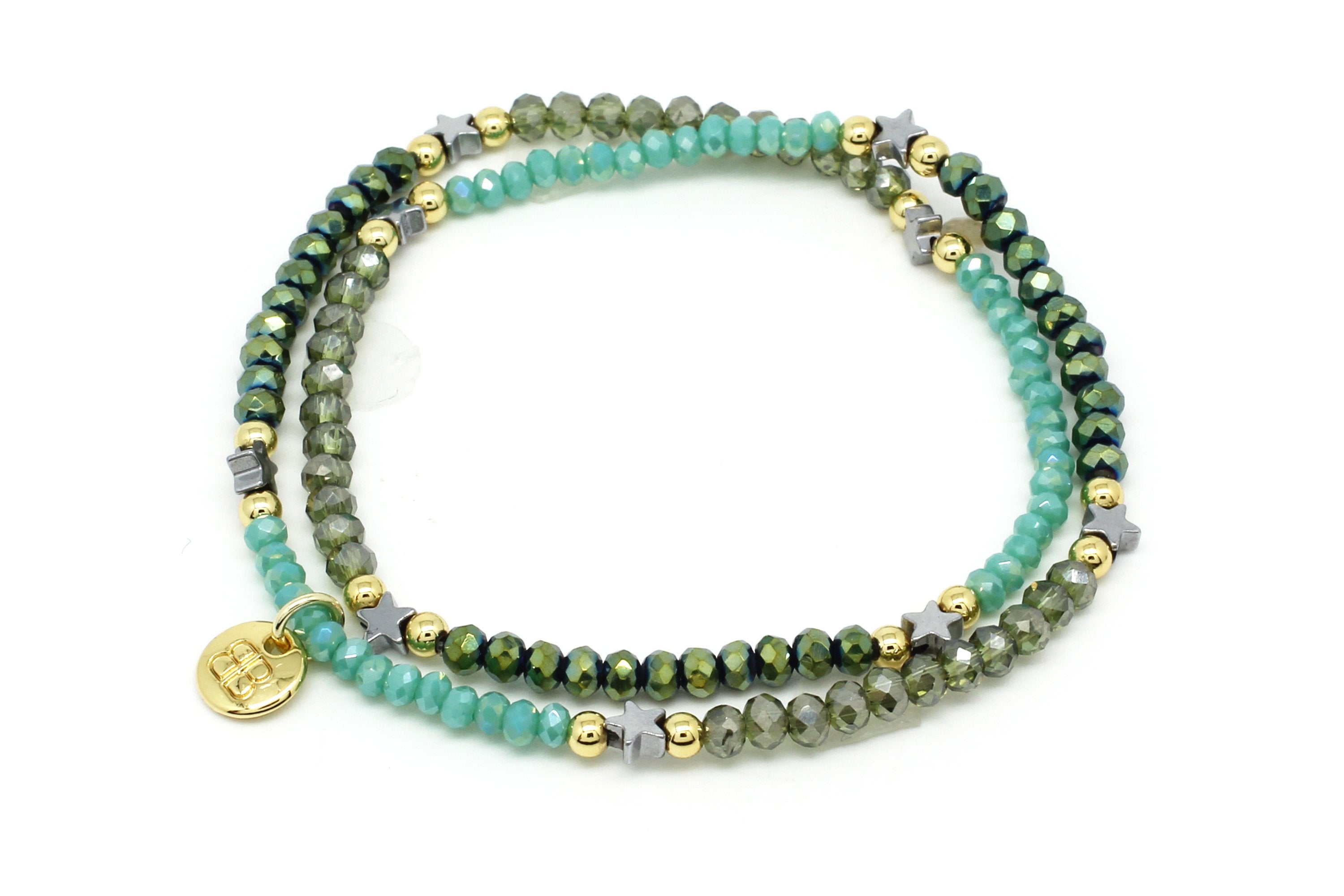 Nerine II Green & Olive Stretch 2 Wrap Bracelet - Boho Betty