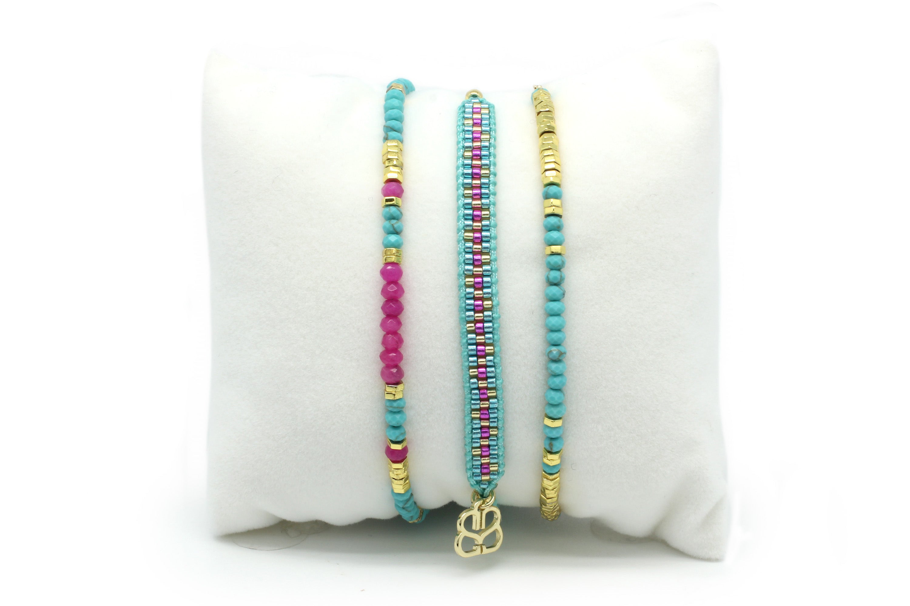 Paradise 3 Fushia Turquoise Layering Bracelet Stack - Boho Betty