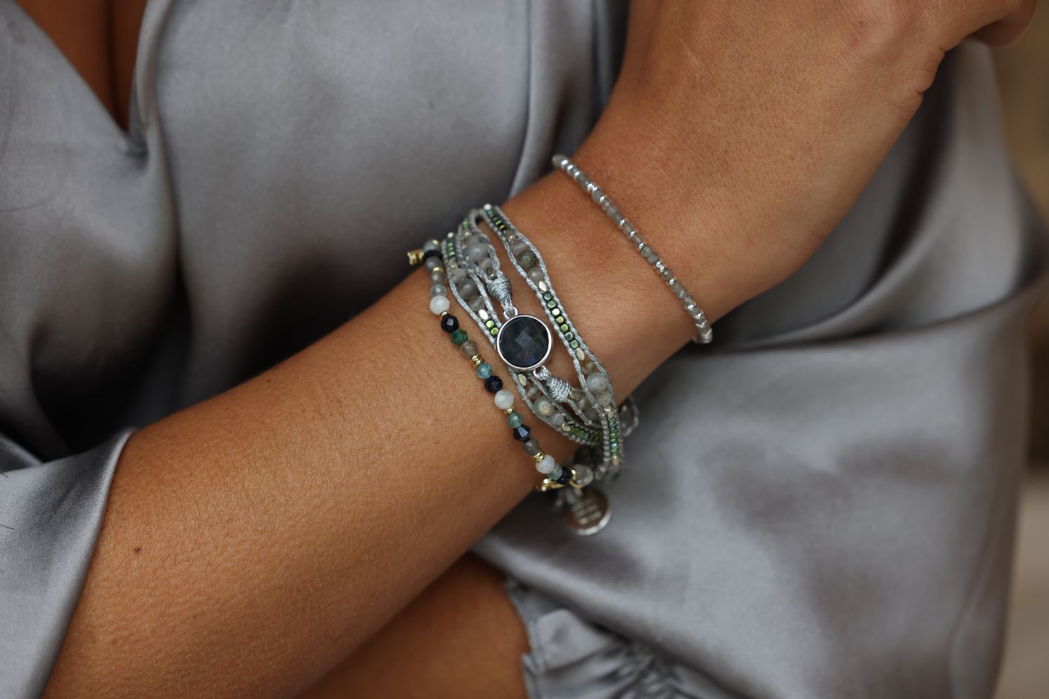 America Silver Gemstone 3 Wrap Bracelet - Boho Betty