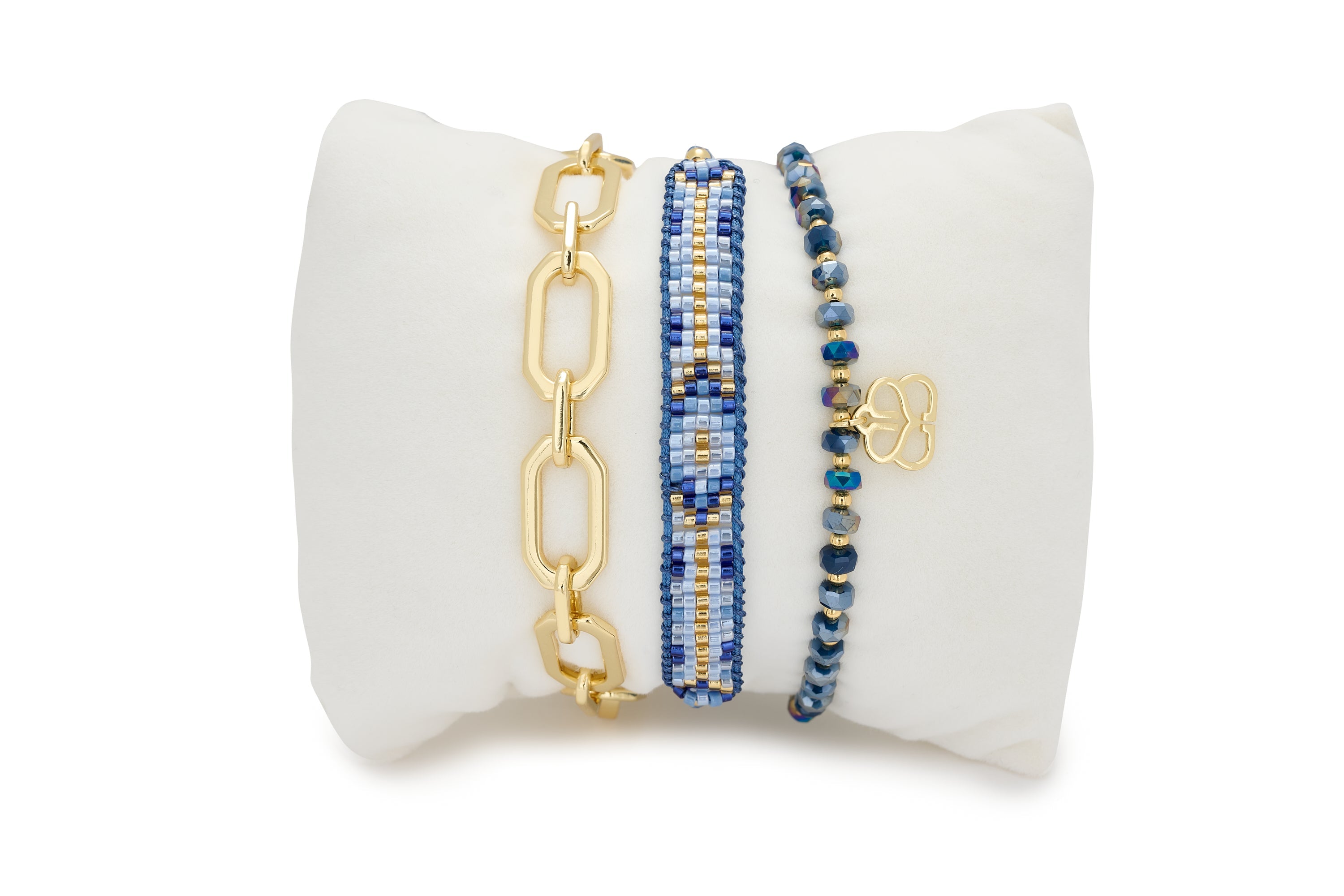 Livia Blue 3 Layer Bracelet Stack - Boho Betty