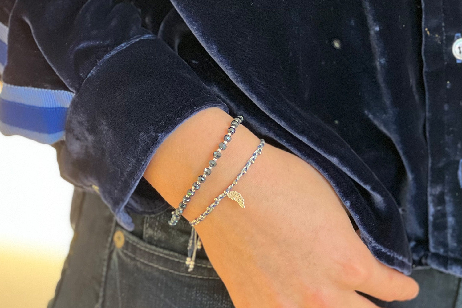 Prunus Midnight & Silver Crystal Stretch Bracelet - Boho Betty