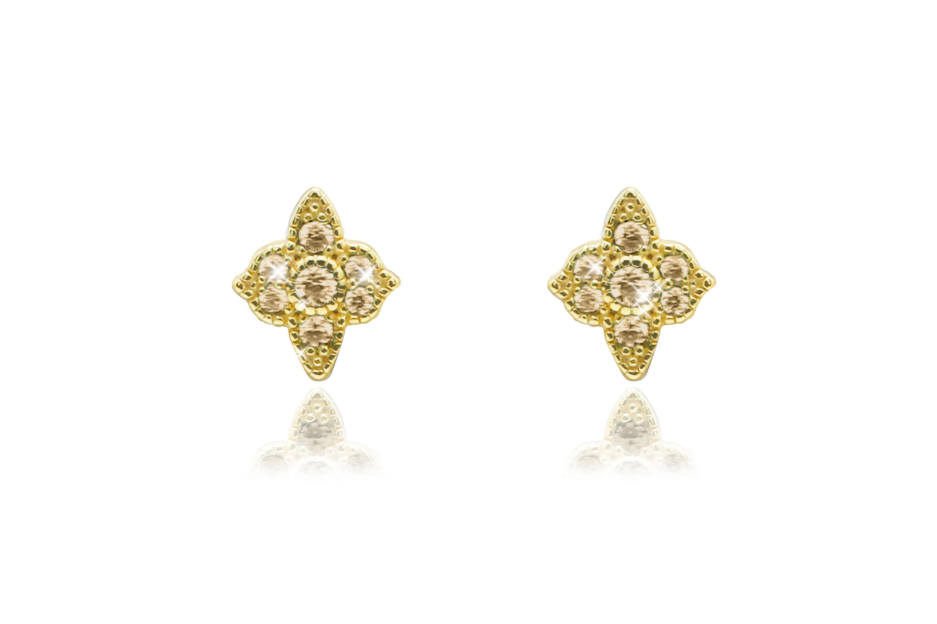 Takia Filigree Champagne CZ Gold Stud Earrings #color_yellow