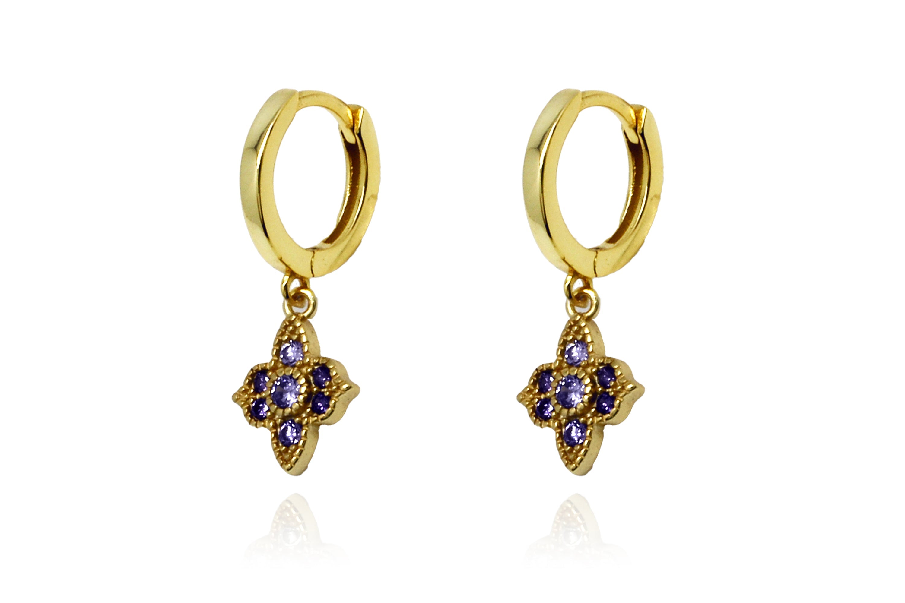 Theron Amethyst CZ Gold Hoop Earrings #color_gold