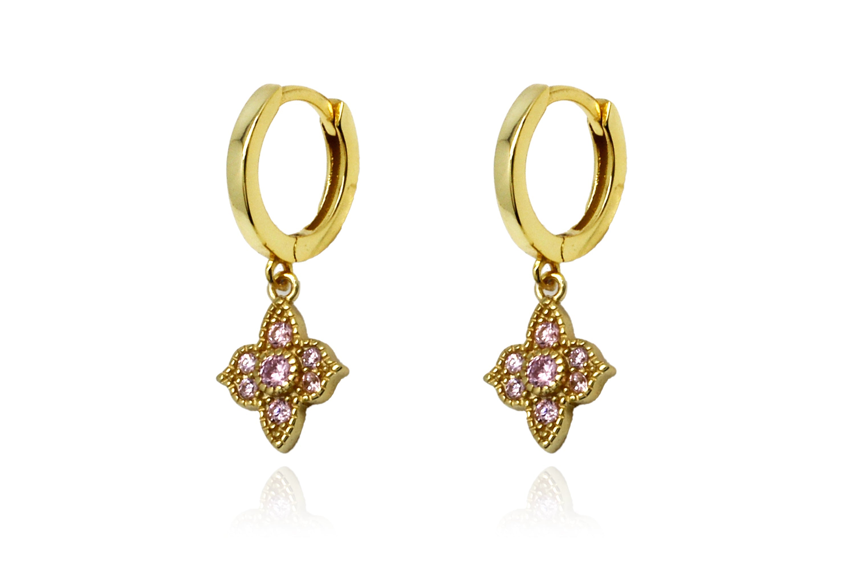 Theron Pink CZ Gold Hoop Earrings #color_gold