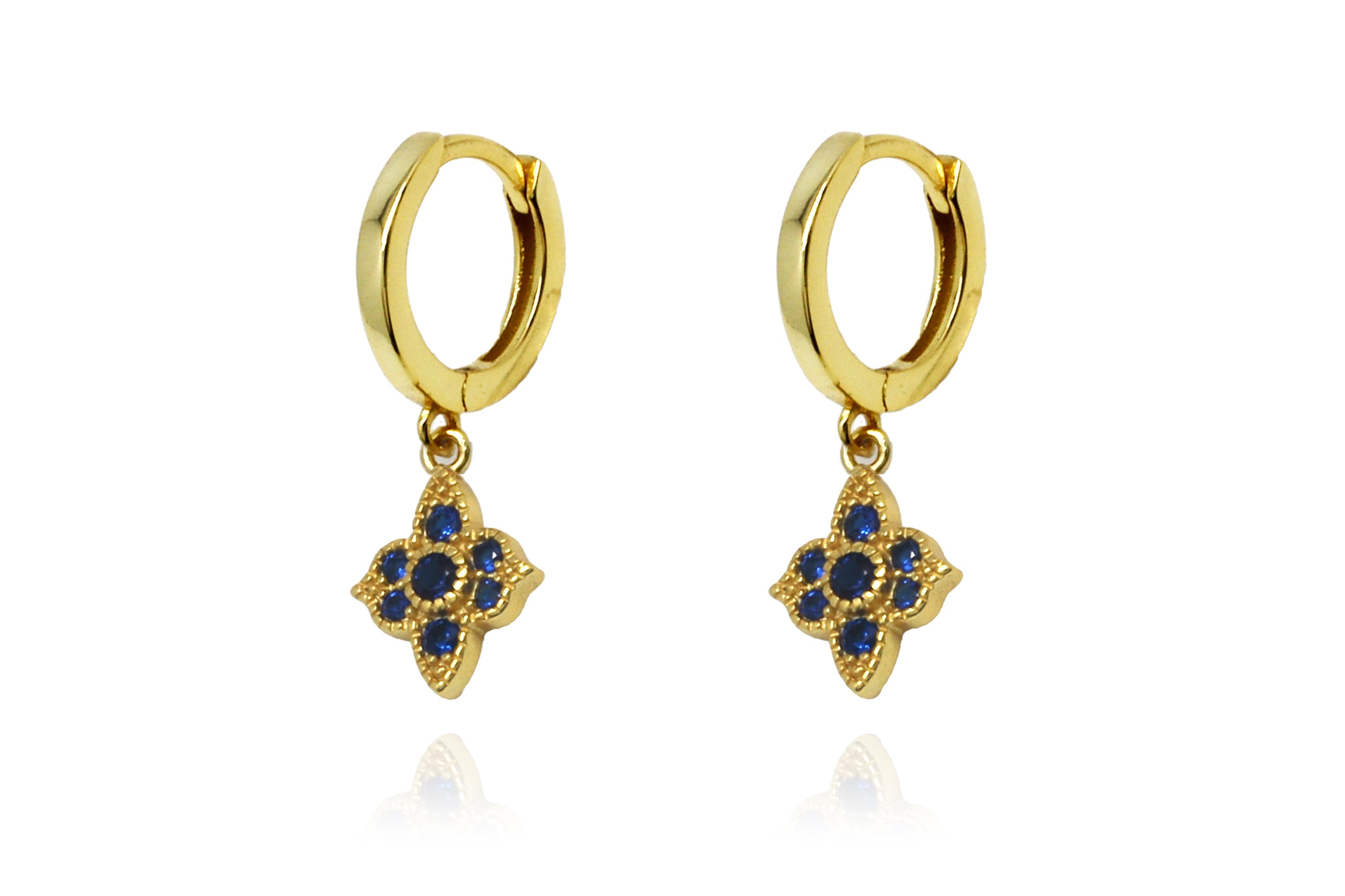 Theron Sapphire Blue Silver CZ Gold Hoop Earrings - #colour_gold