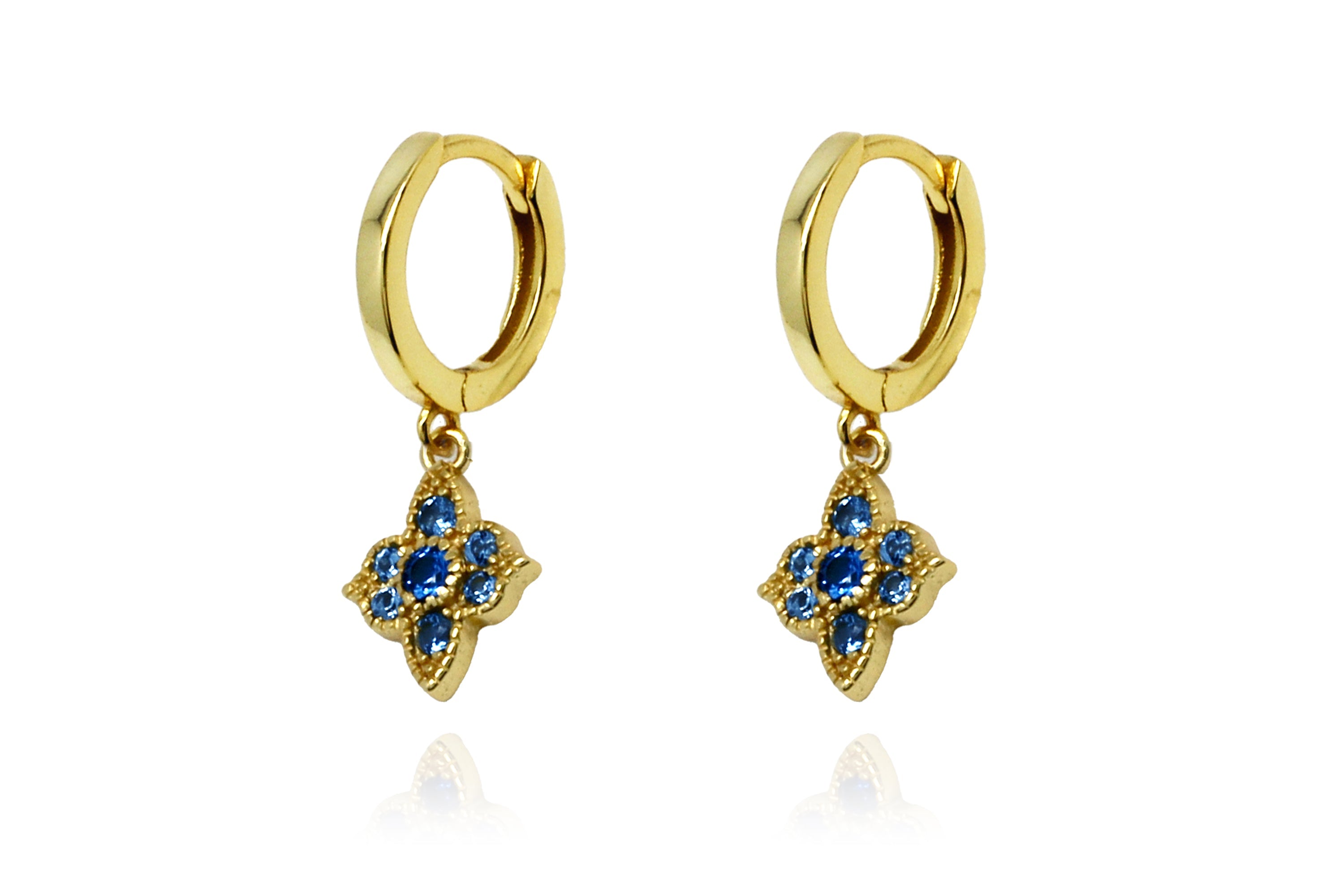 Theron Sky Blue CZ Gold Hoop Earrings - #color_blue