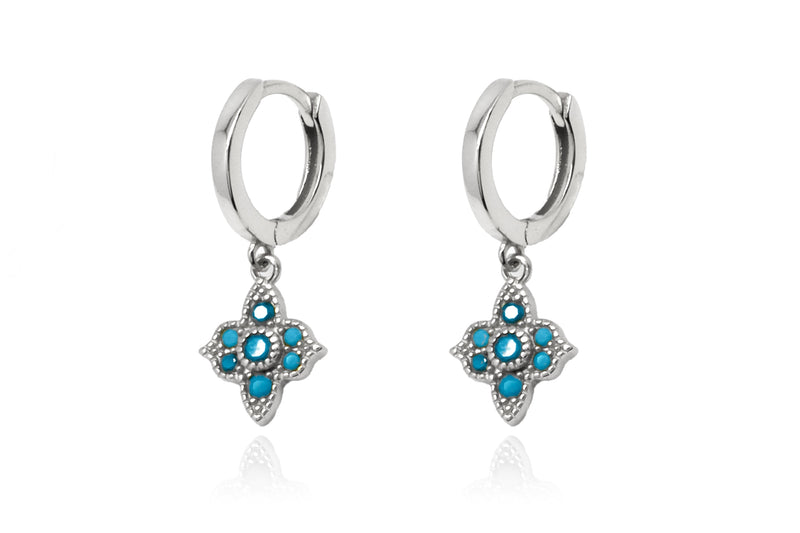 Theron Turquoise CZ Silver Sterling Silver Hoop Earrings