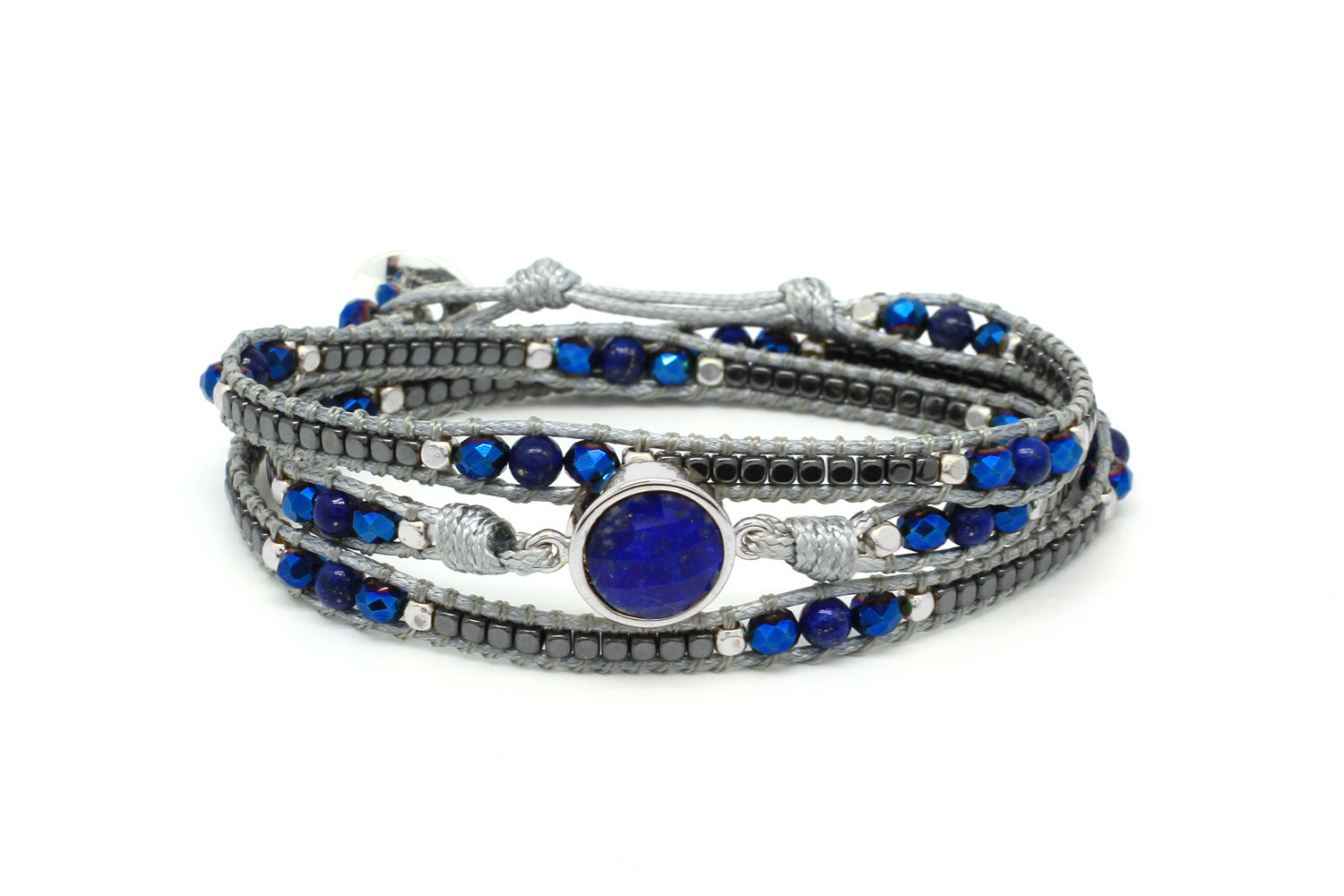 America Blue Lapis Lazuli Gemstone Wrap Bracelet - Boho Betty