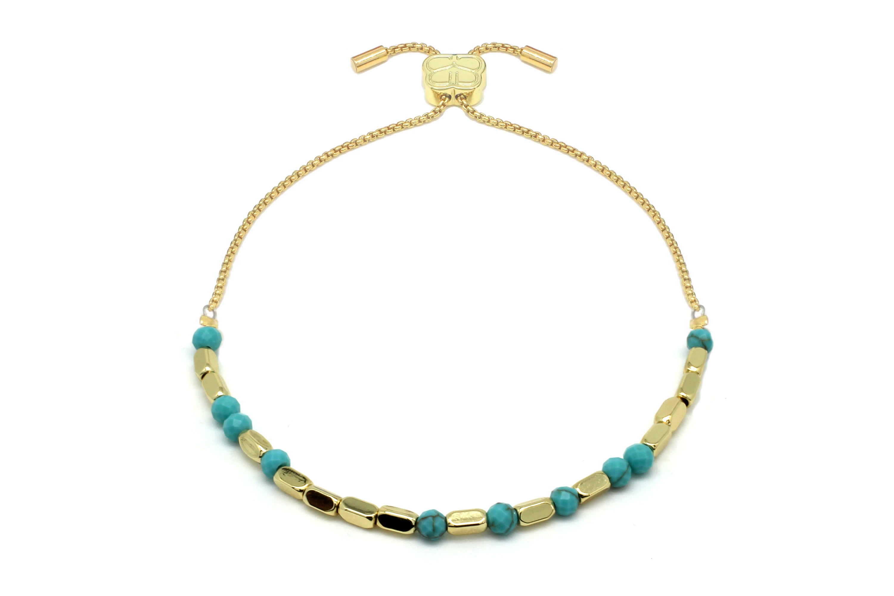 Morse Code Protection Gemstone Gold Bracelet - Boho Betty