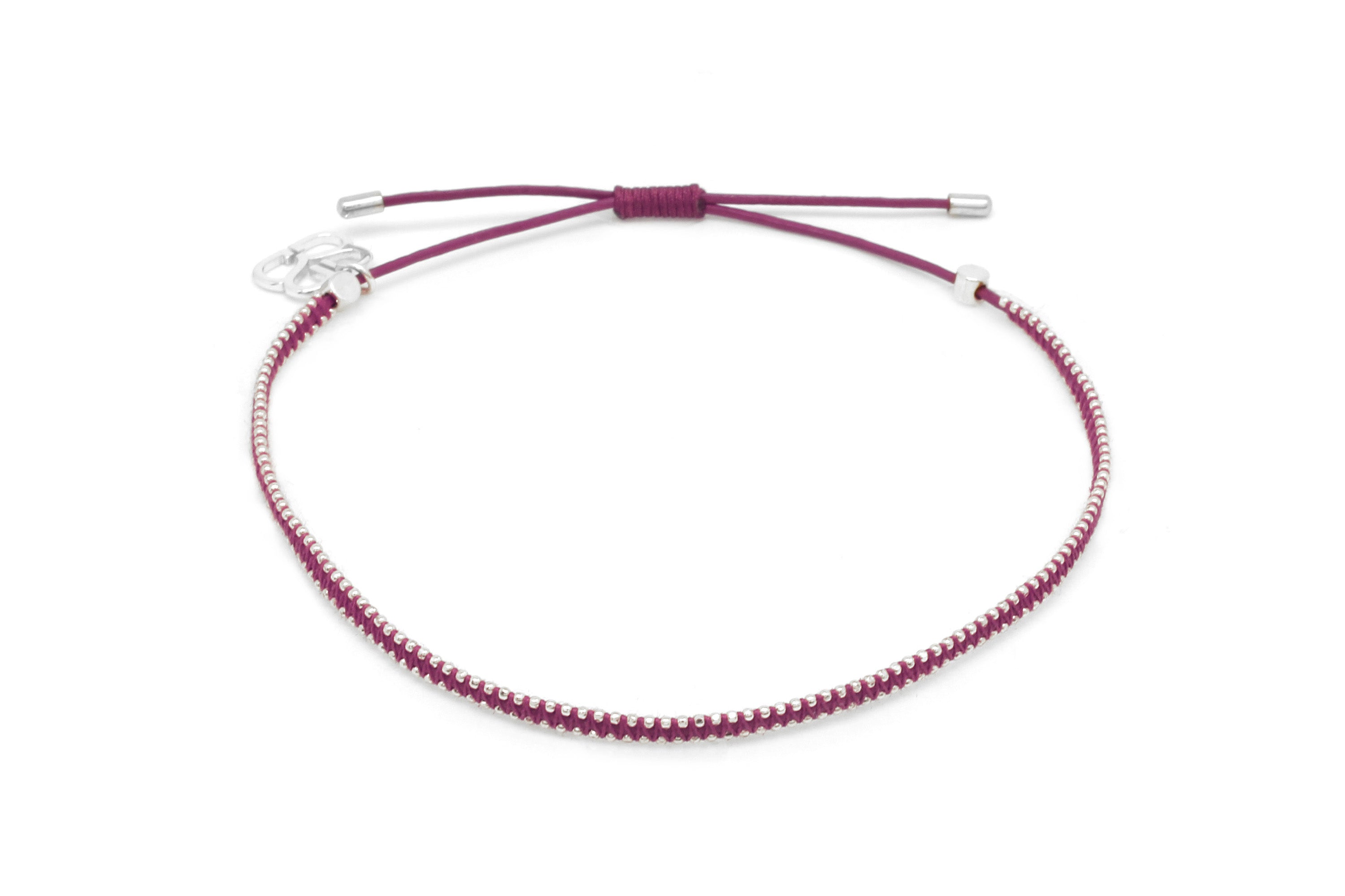 Euphonium Raspberry & Silver Woven Bracelet - Boho Betty