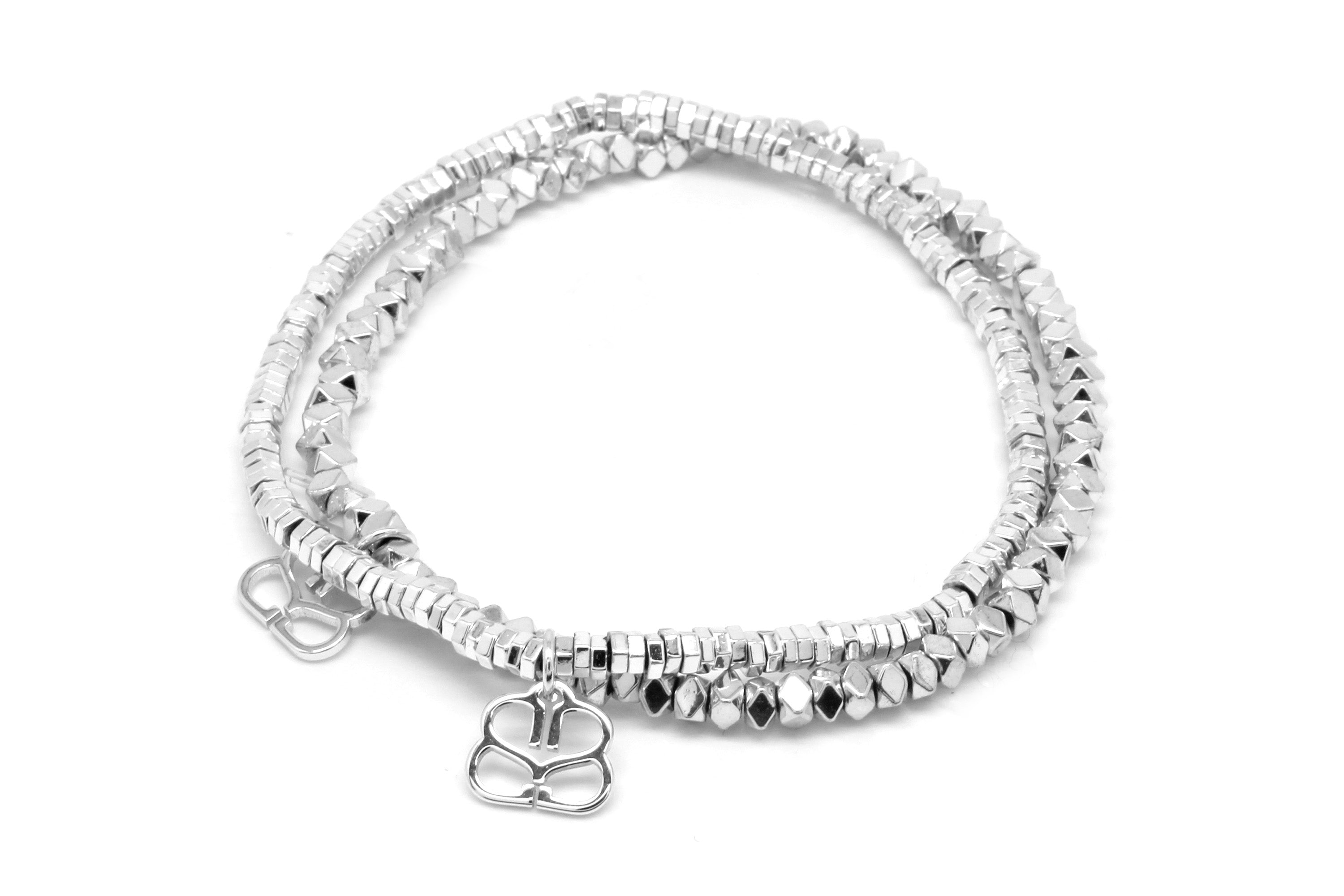 Flicker Minor Silver 2 Layer Stretchy Bracelet Set - Boho Betty
