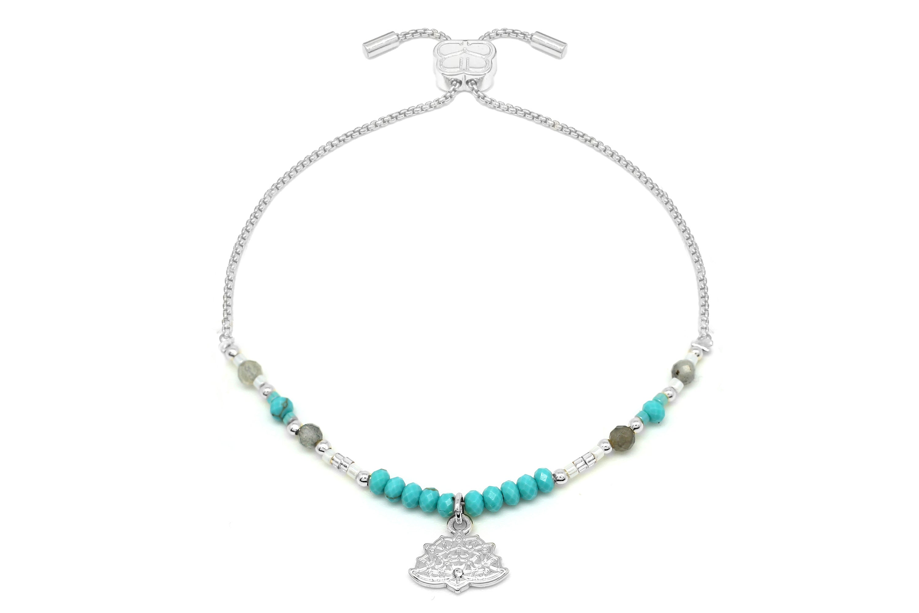 Lutea Charm Turquoise Labradorite Silver Bracelet - Boho Betty