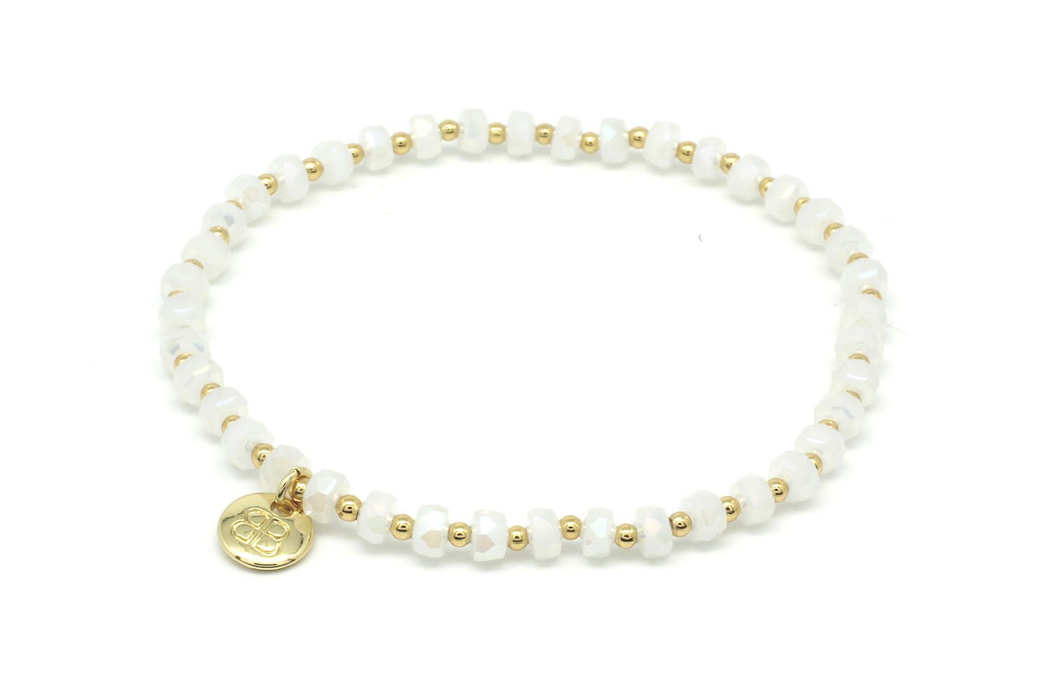 Prunus White & Gold Crystal Stretch Bracelet - Boho Betty