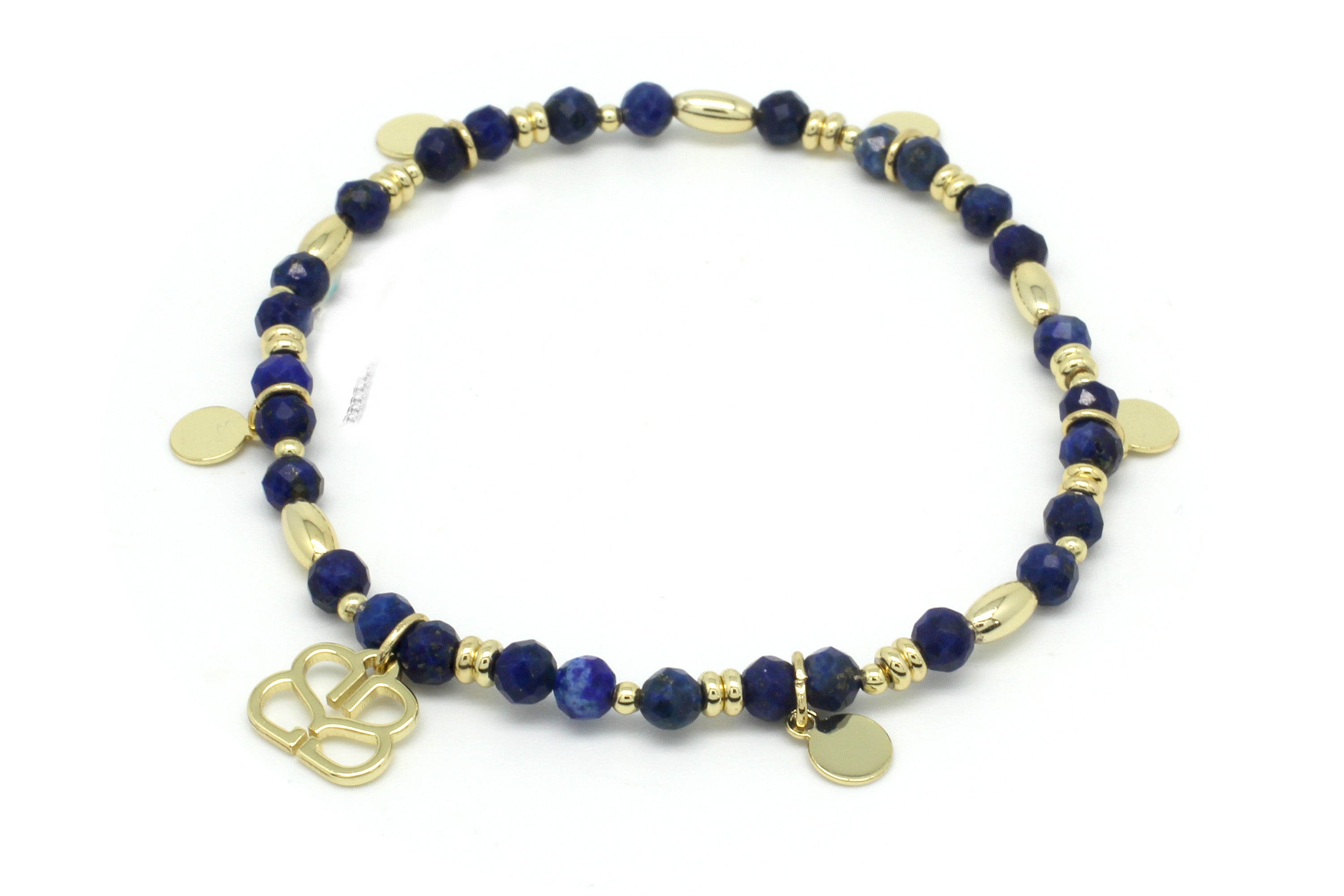 Wisdom Blue 5 Charm Stretch Gold Bracelet #color_gold