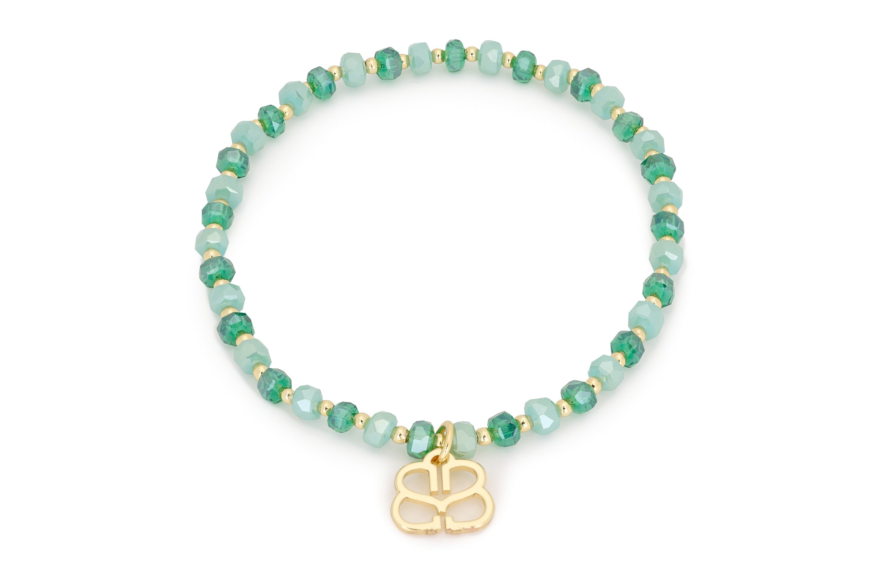 Prunus Aqua & Gold Crystal Stretch Bracelet - Boho Betty