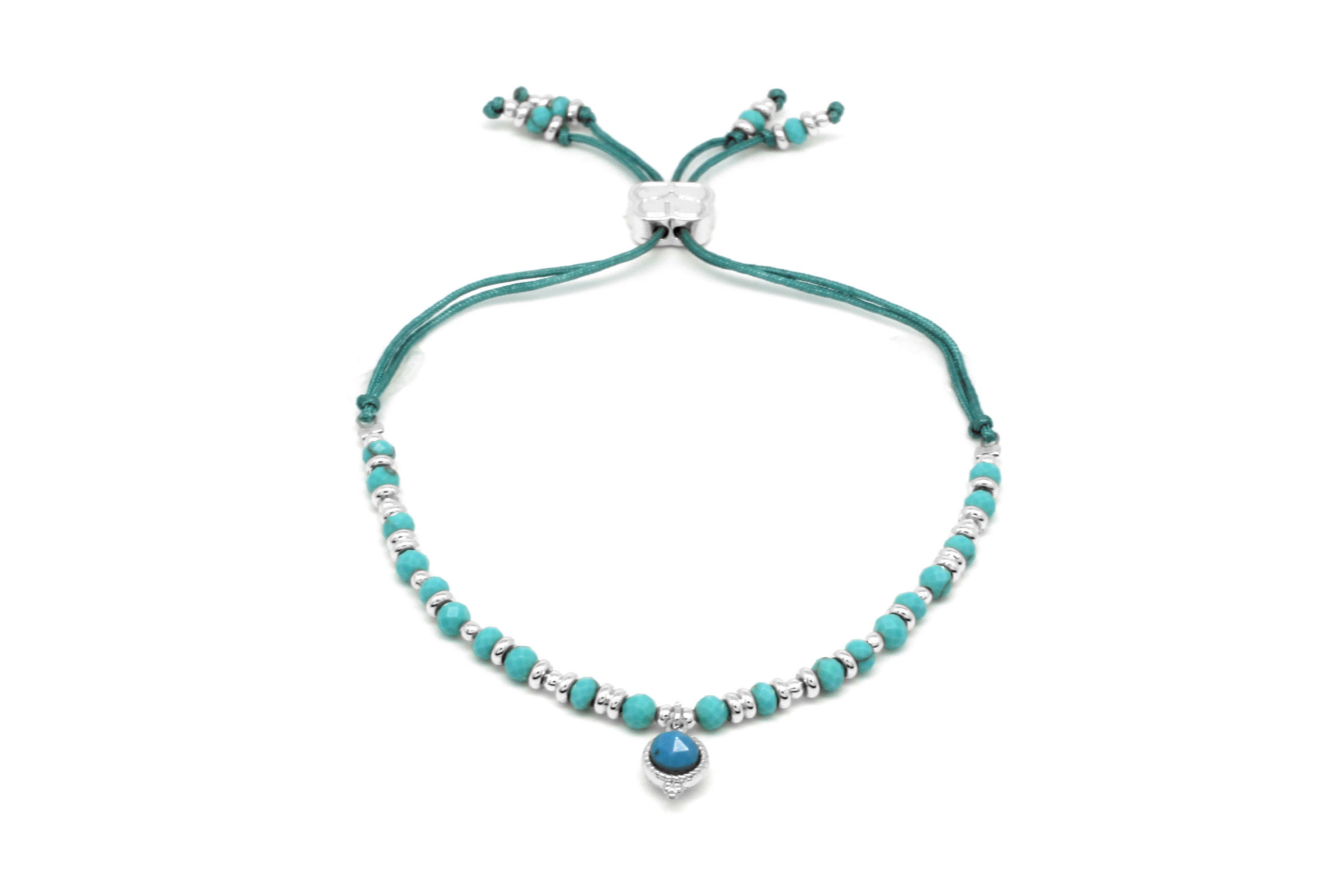 Sense Turquoise Silver Charm Bracelet - Boho Betty