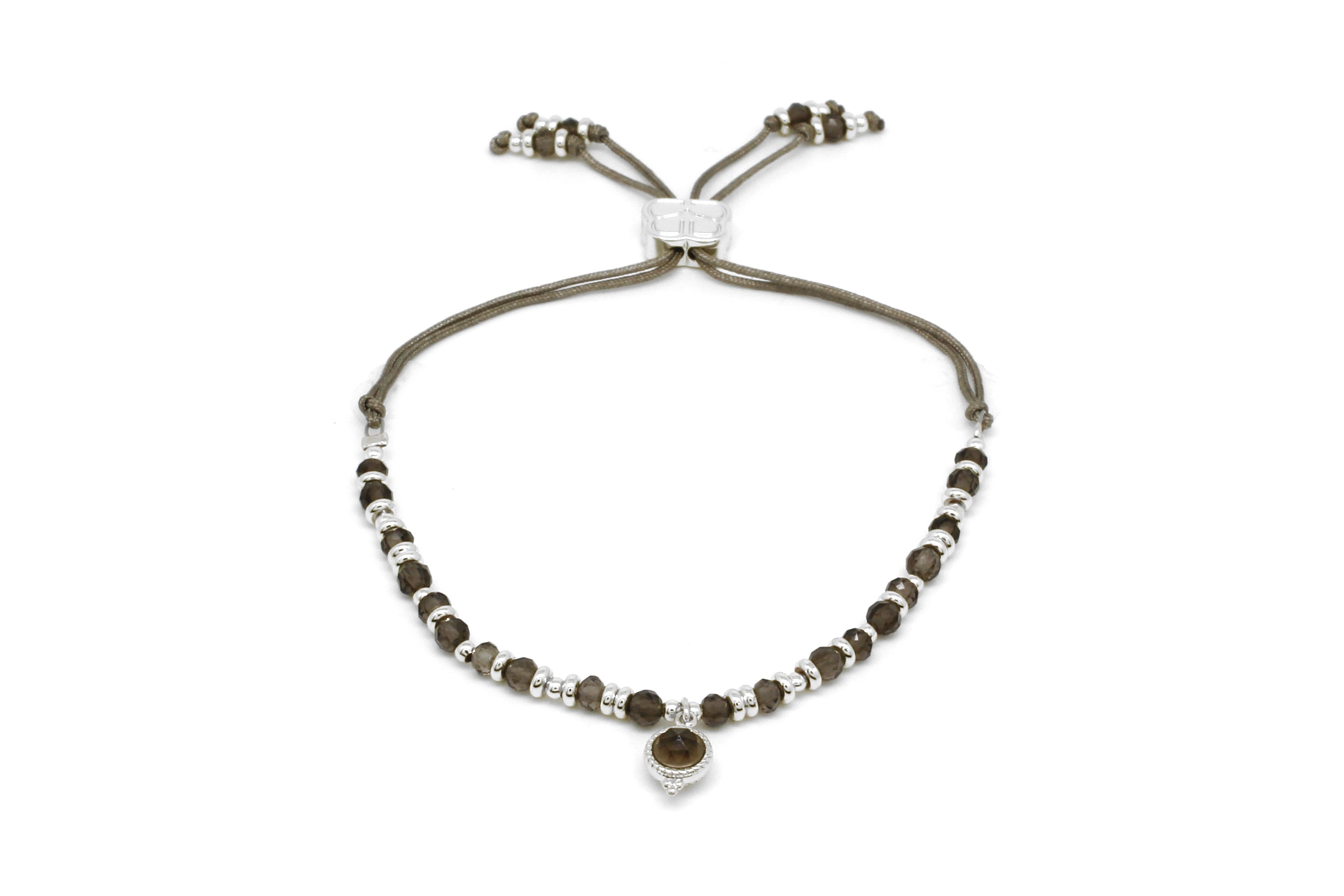 Sense Smokey Quartz Silver Beaded Friendship Bracelet - Boho Betty