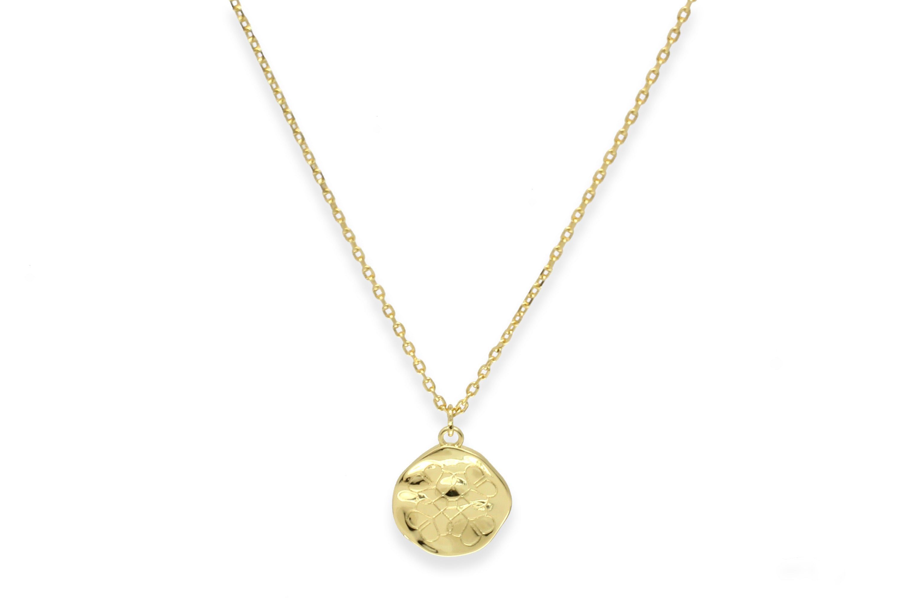 Gold Filigree Disc Pendant Necklace - Boho Betty