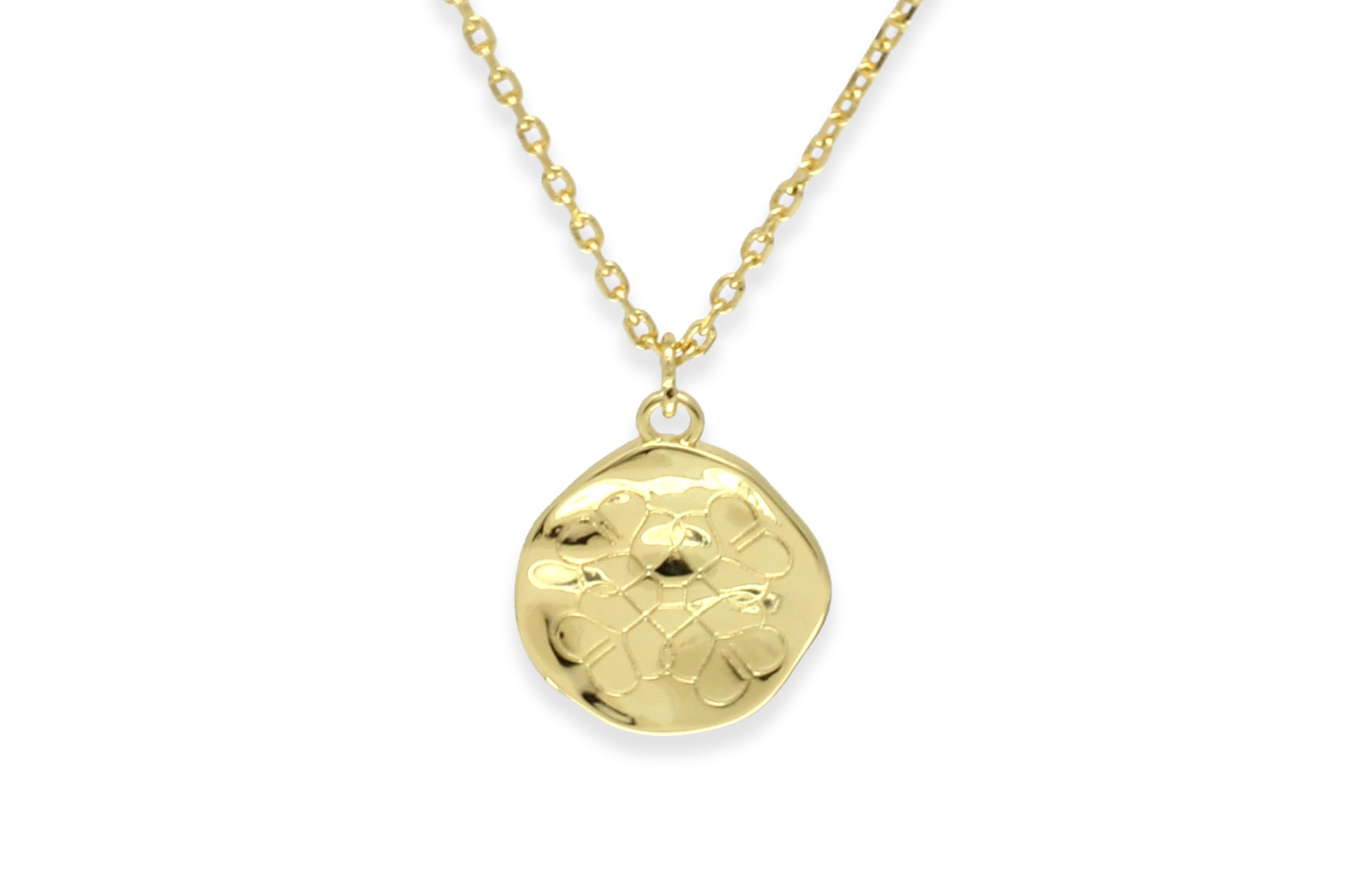 Gold Filigree Disc Pendant Necklace - Boho Betty