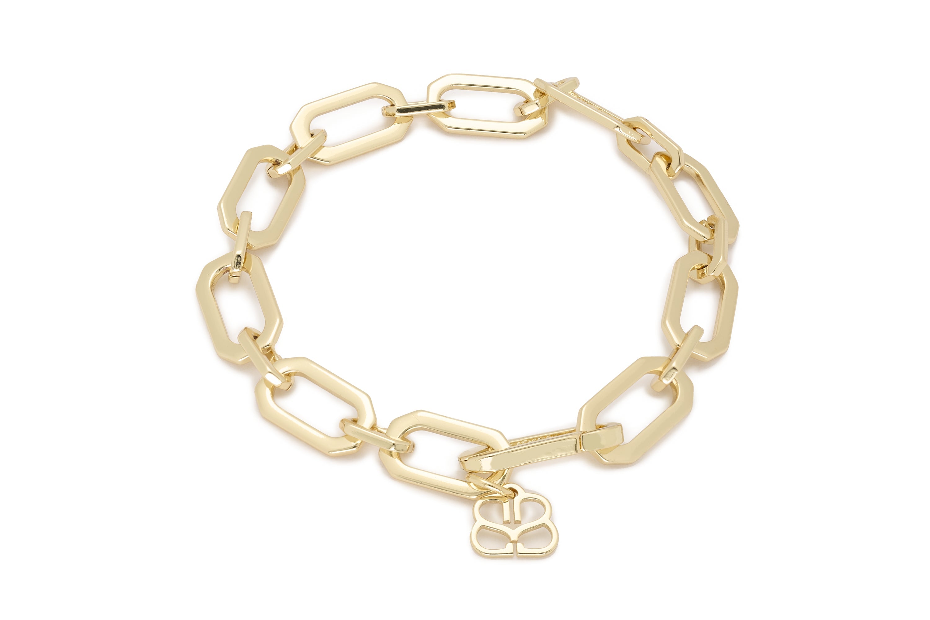 Crisos Gold Chain Bracelet featuring sleek geometric links in a radiant gold-plated finish with a discreet clasp.