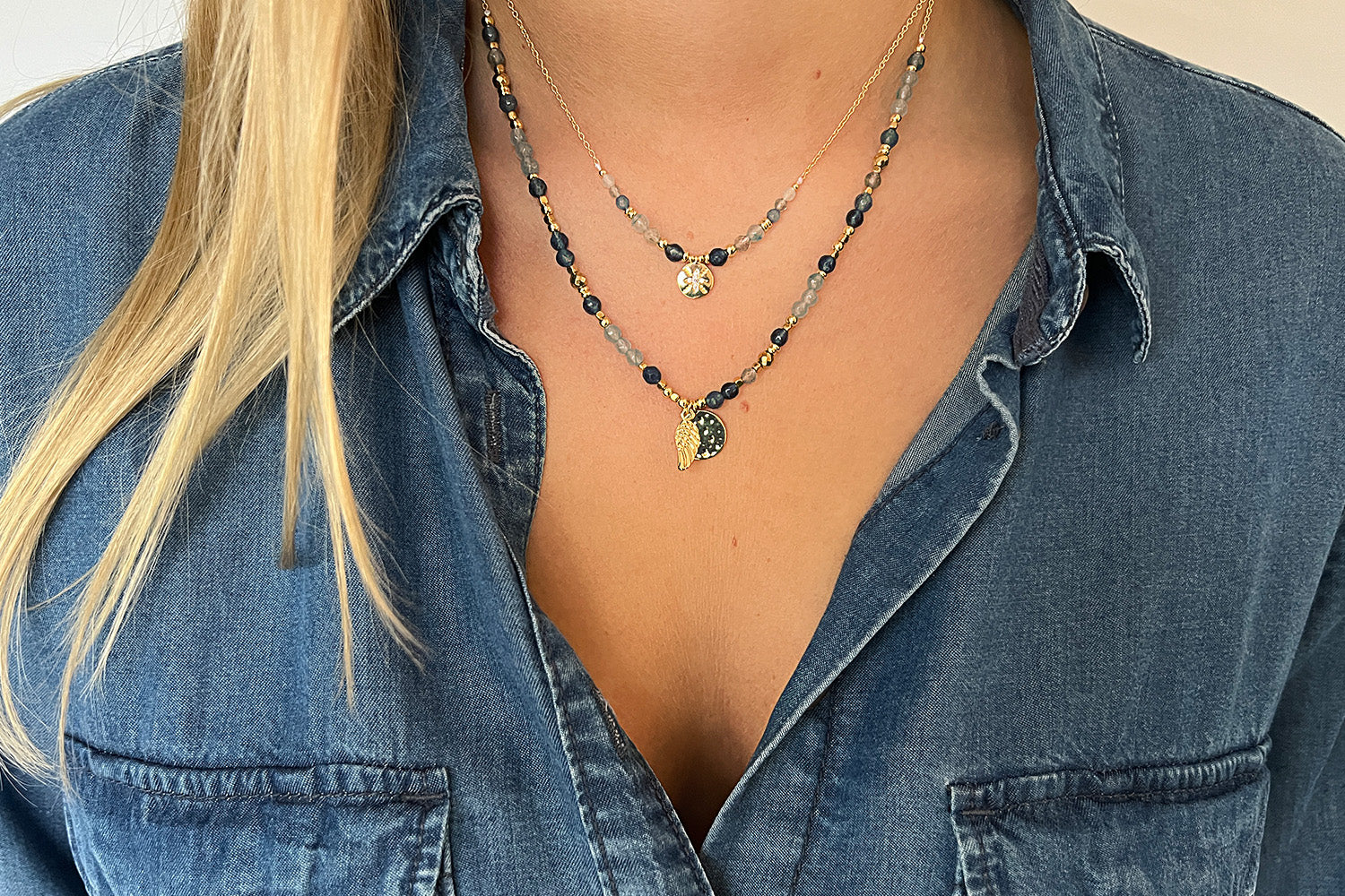 Tala Charm Denim Gemstone Beaded Necklace - Boho Betty