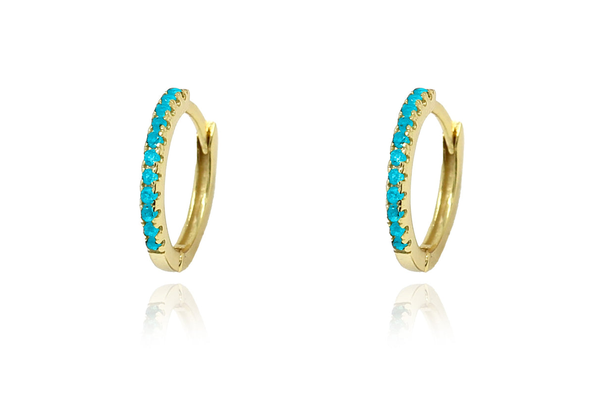 Dorval Turquoise CZ Gold Hoop Huggies Earrings