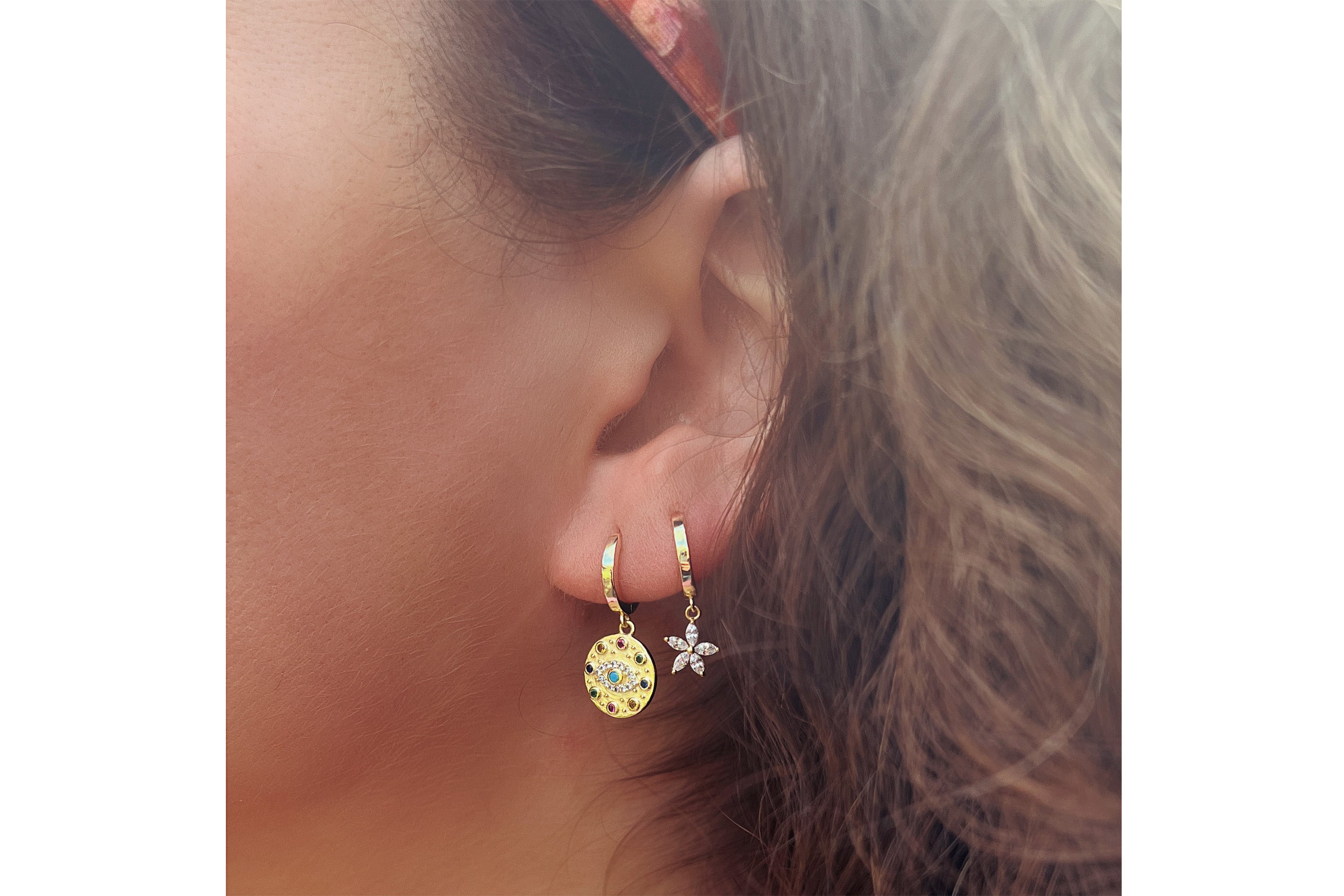 Faris Gold Flower CZ Hoop Earrings - Boho Betty