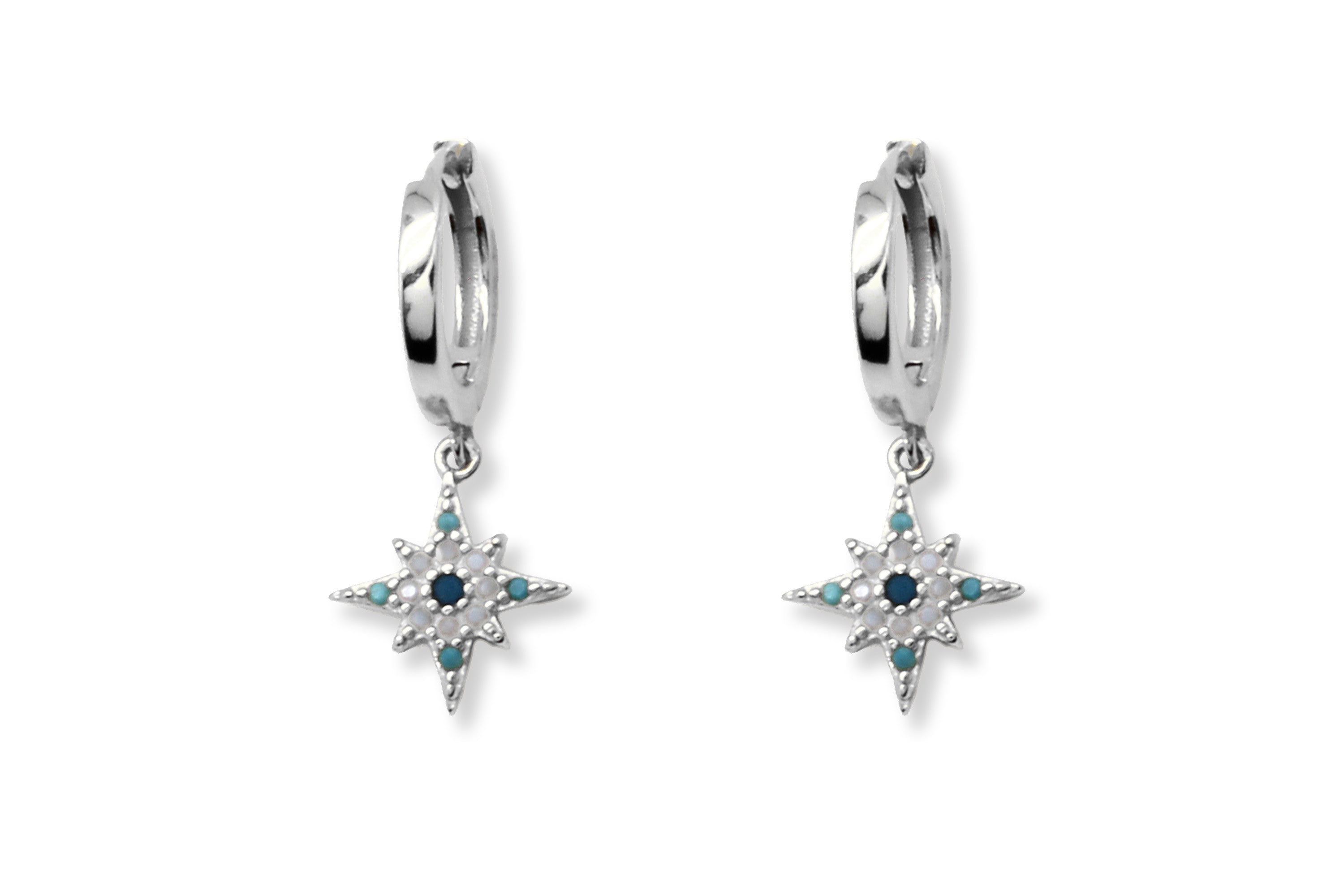 Garner Aqua CZ Bead Charm Silver Hoop Earrings - Boho Betty