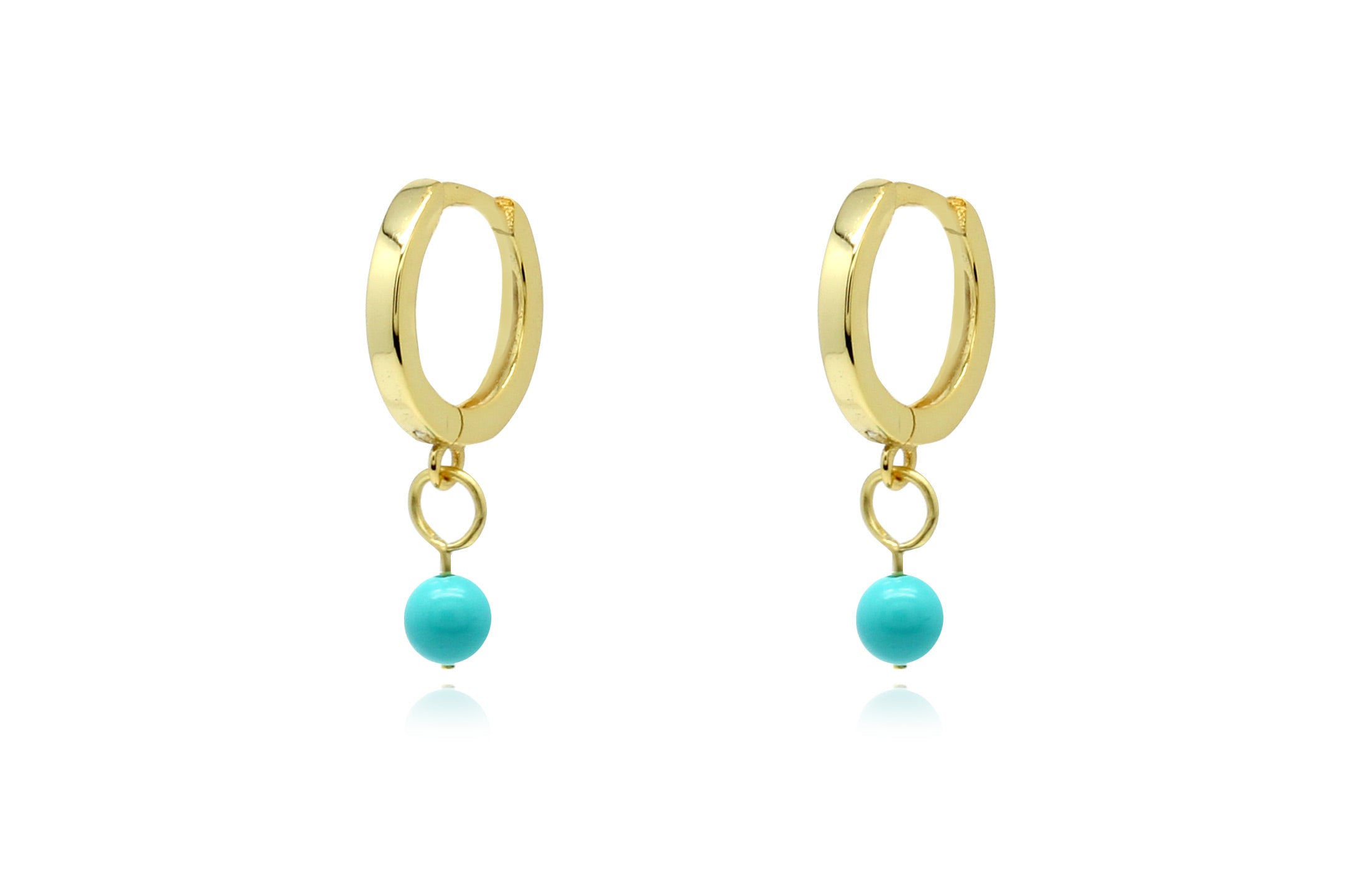 Samms Blue Bead Charm Gold Hoop Earrings - Boho Betty