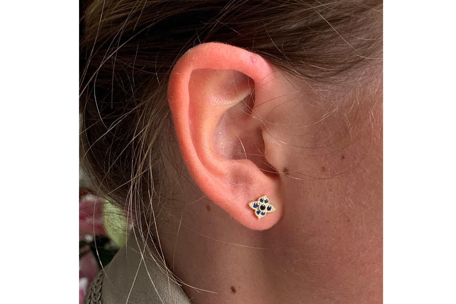 Takia Filigree Navy CZ Gold Stud Earrings - Boho Betty