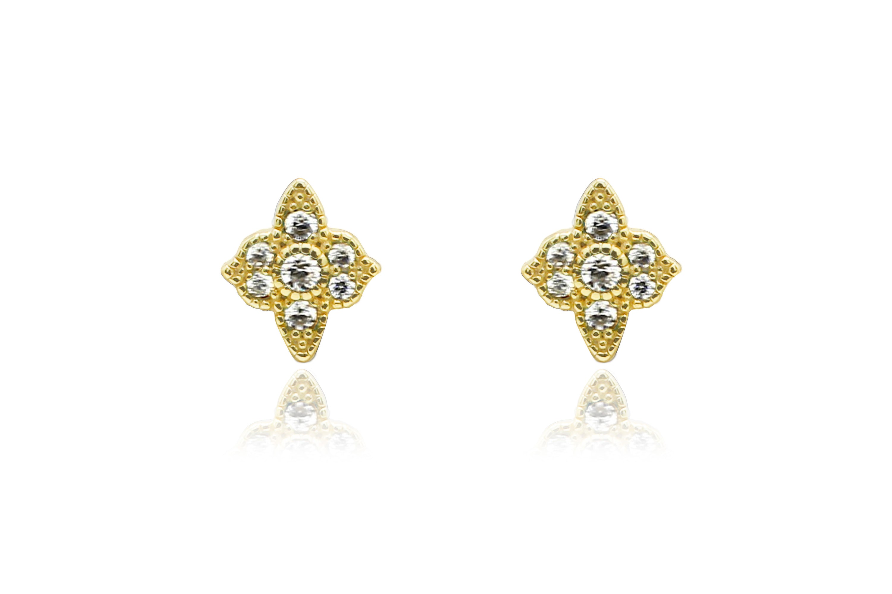 Takia Filigree CZ Gold Stud Earrings - Boho Betty