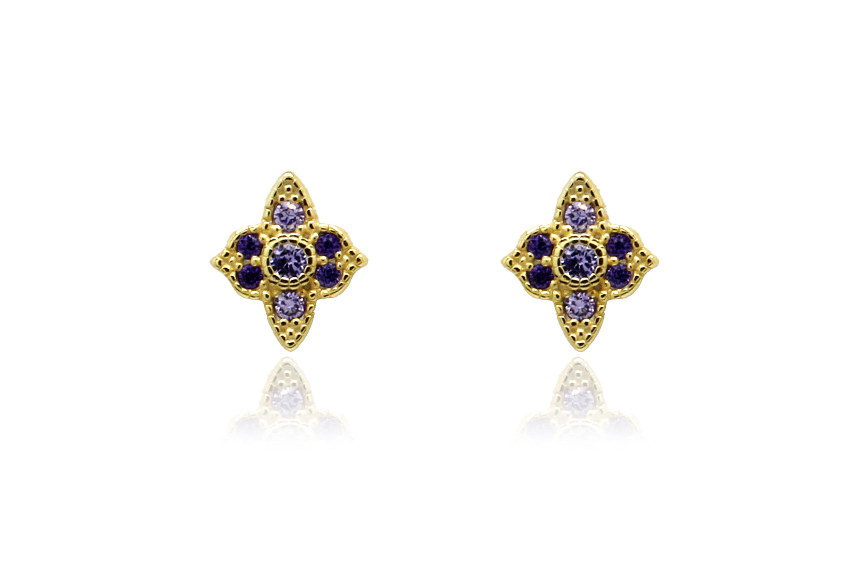 Takia Filigree Amethyst Gold CZ Stud Earrings - Boho Betty