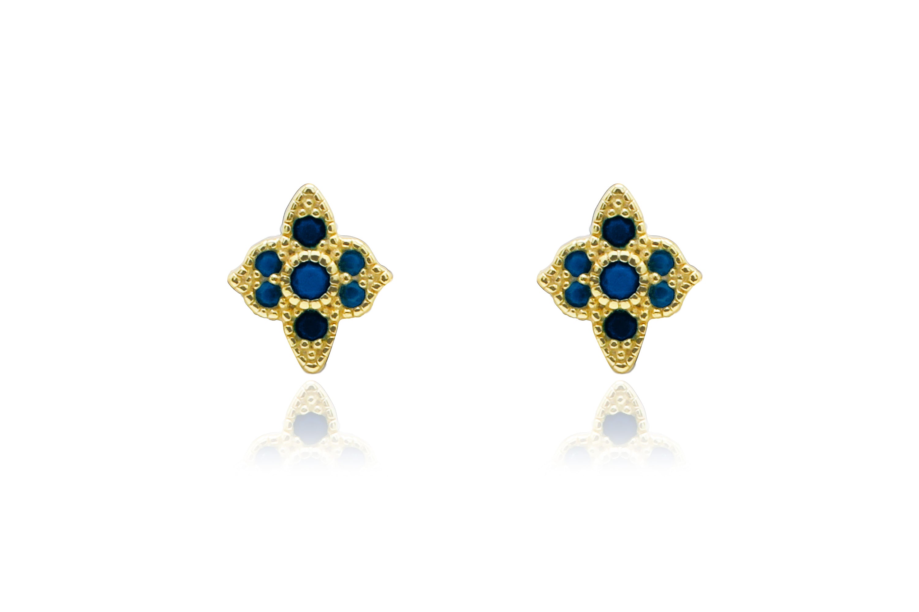 Takia Filigree Blue CZ Gold Stud Earrings #color_blue