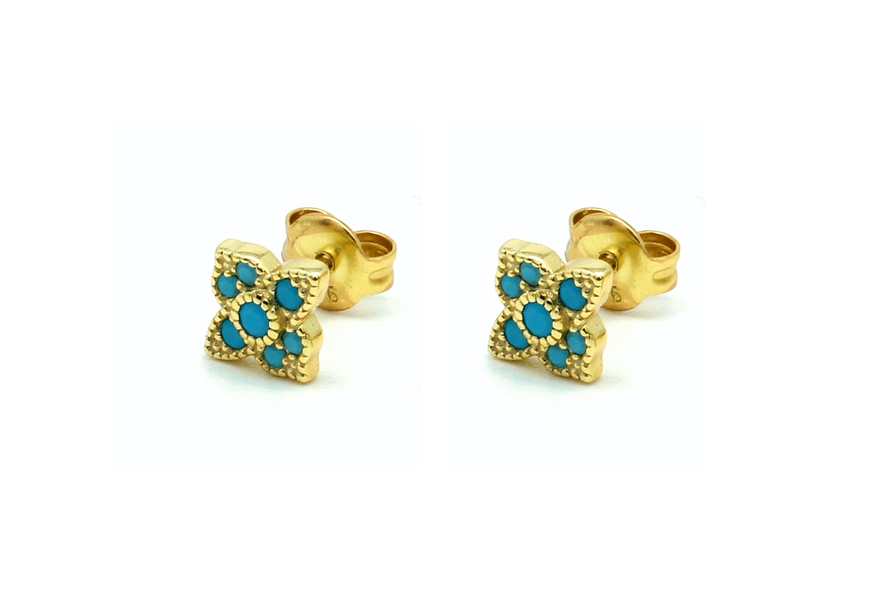 Takia Filigree Turquoise Gold Stud Earrings - Boho Betty