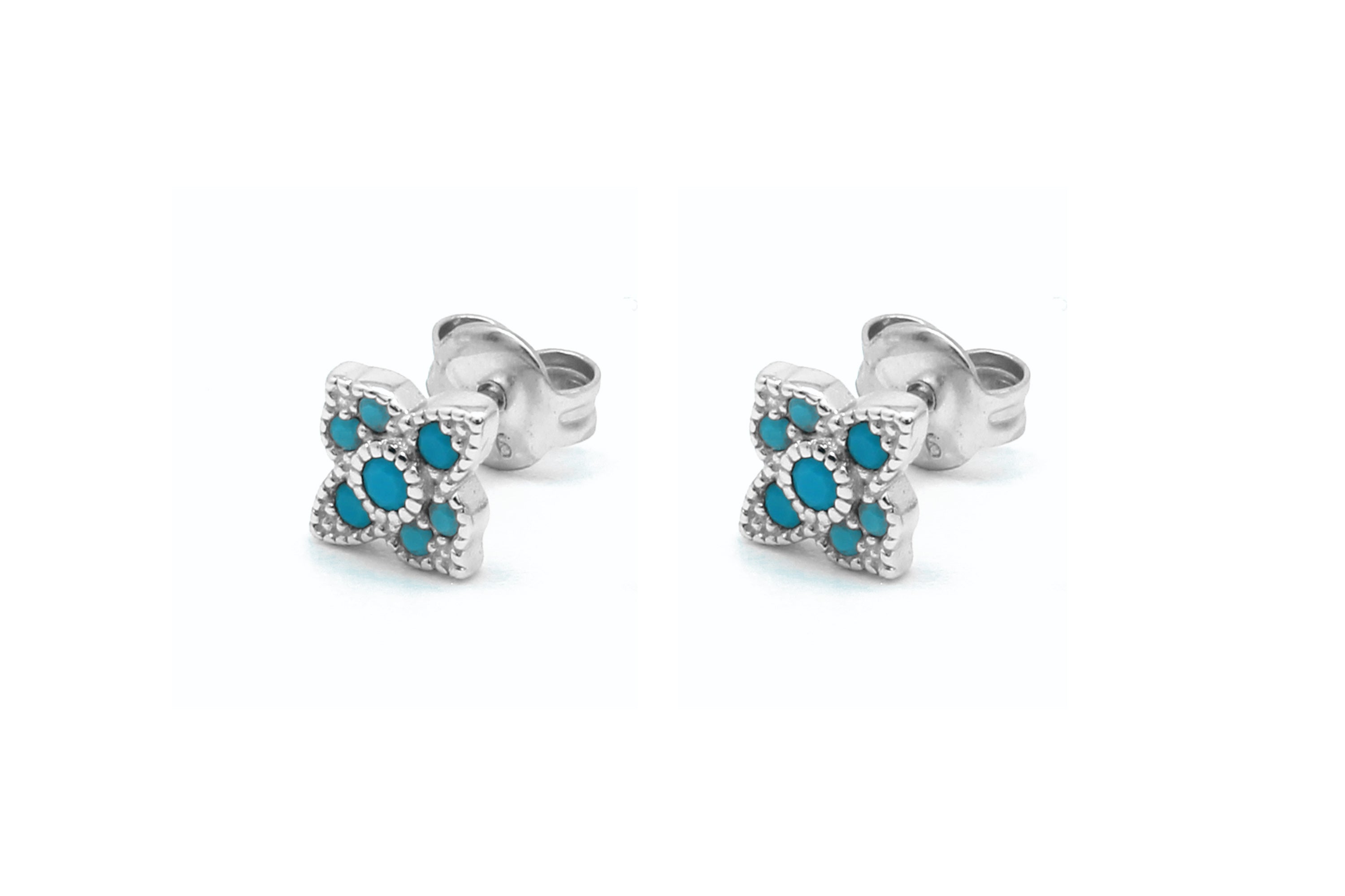 Takia Filigree Turquoise Silver Stud Earrings - Boho Betty