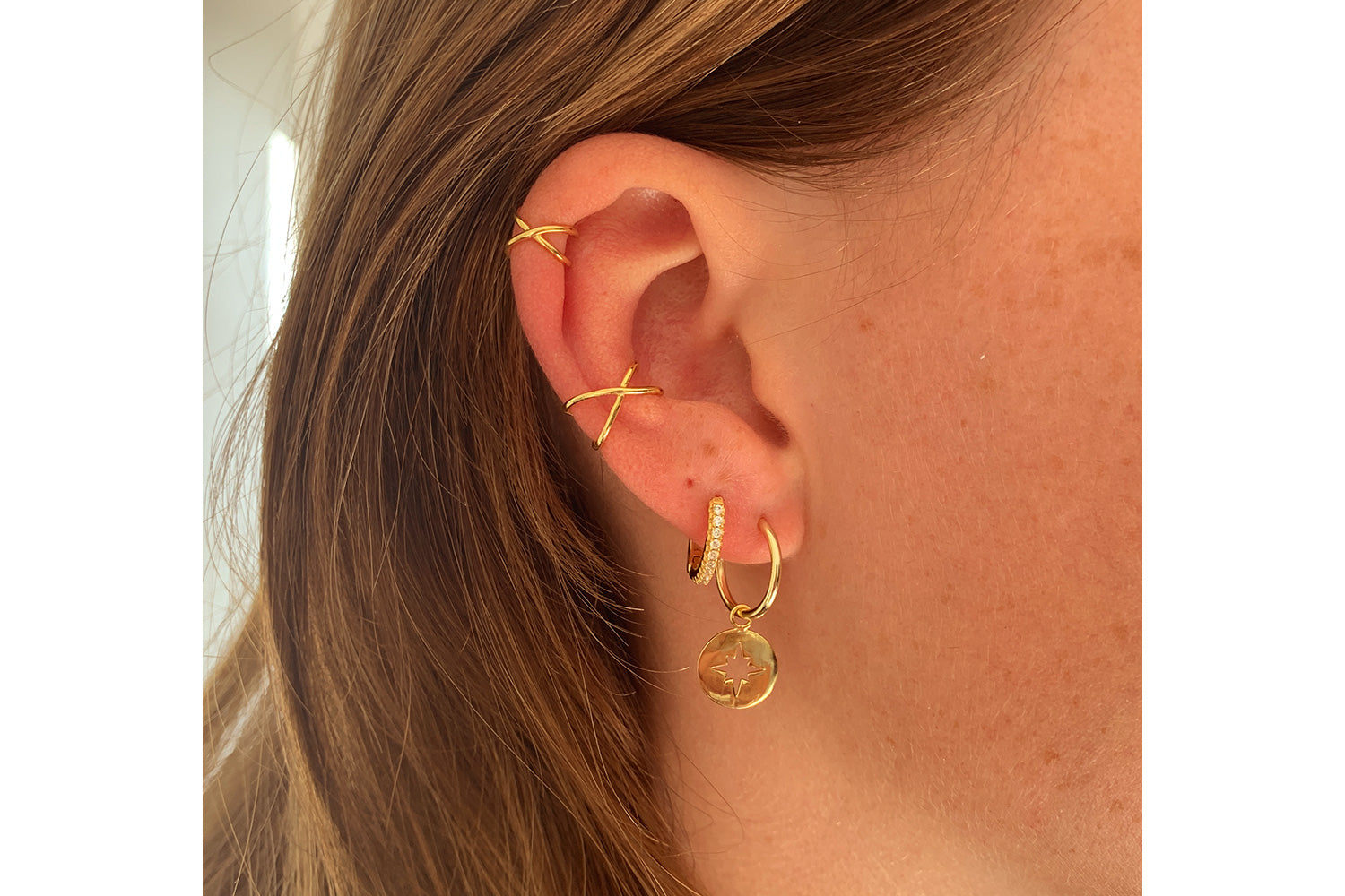 Dorval Gold CZ Hoop Huggie Earrings - Boho Betty