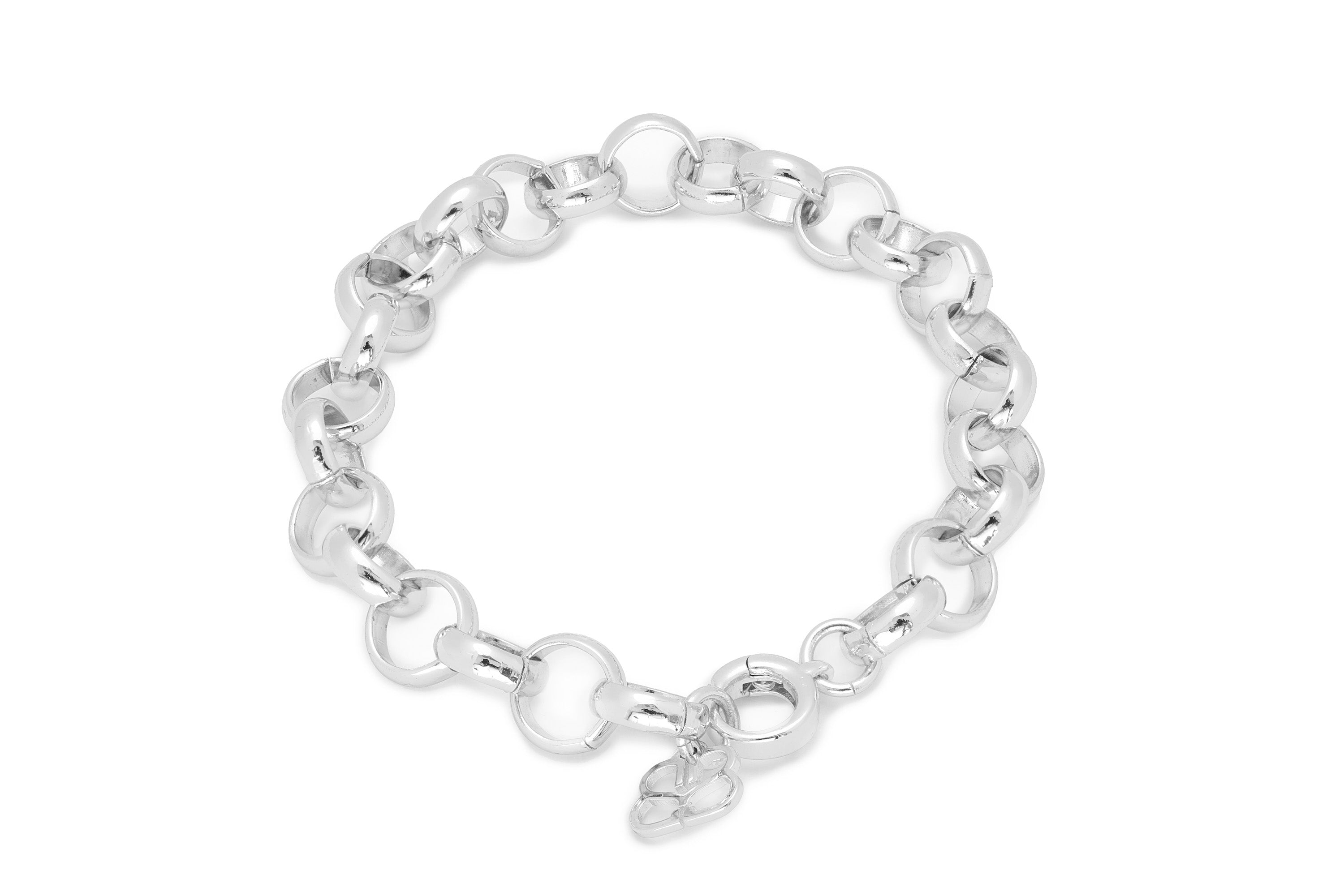 Link Circular Silver Chain Bracelet featuring bold circular links in polished sterling silver plating, perfect for modern and timeless style.