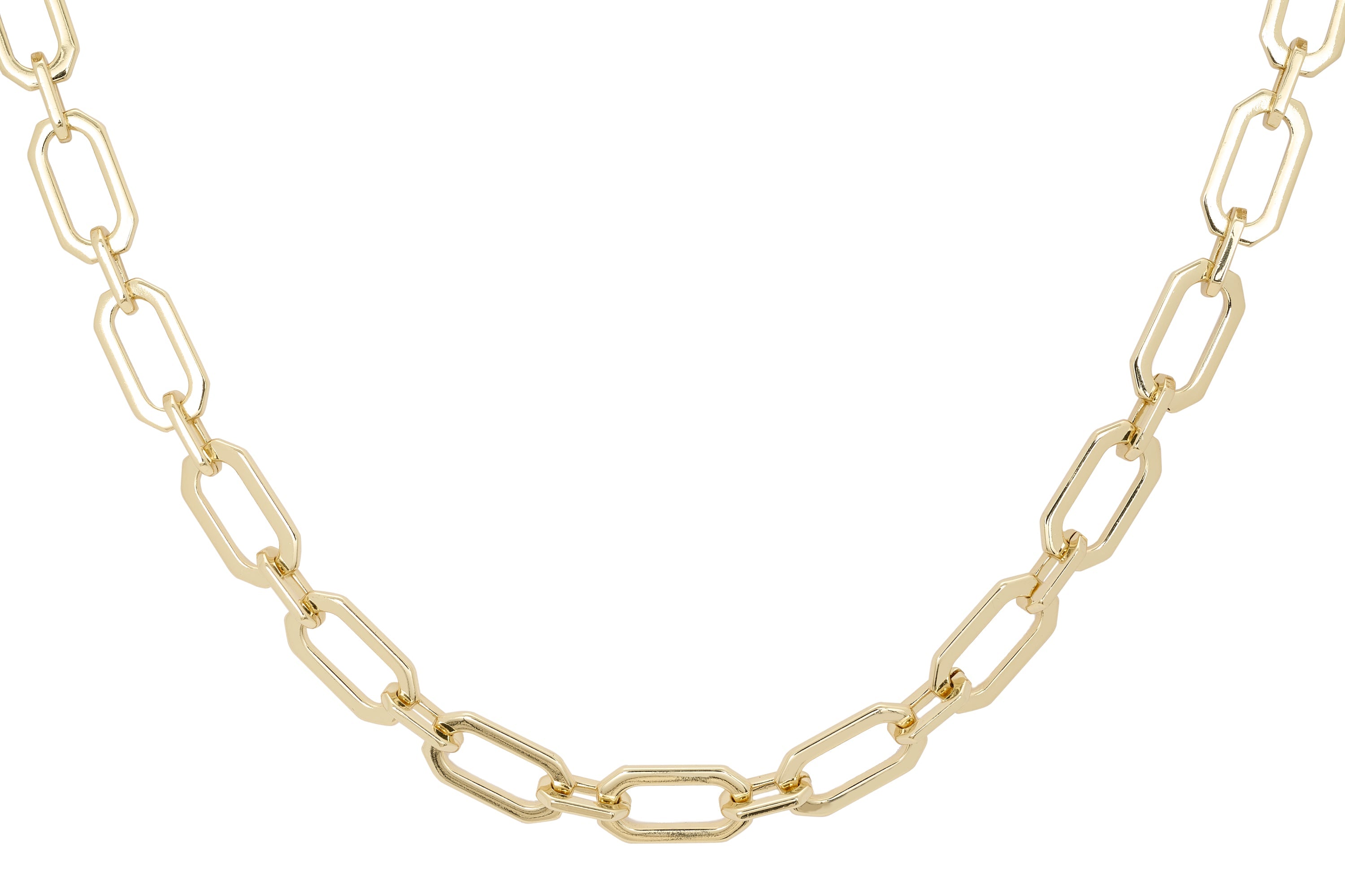 Midas Gold Chunky Chain Necklace featuring bold geometric links in radiant 12k gold-plated finish for a powerful, glamorous look.