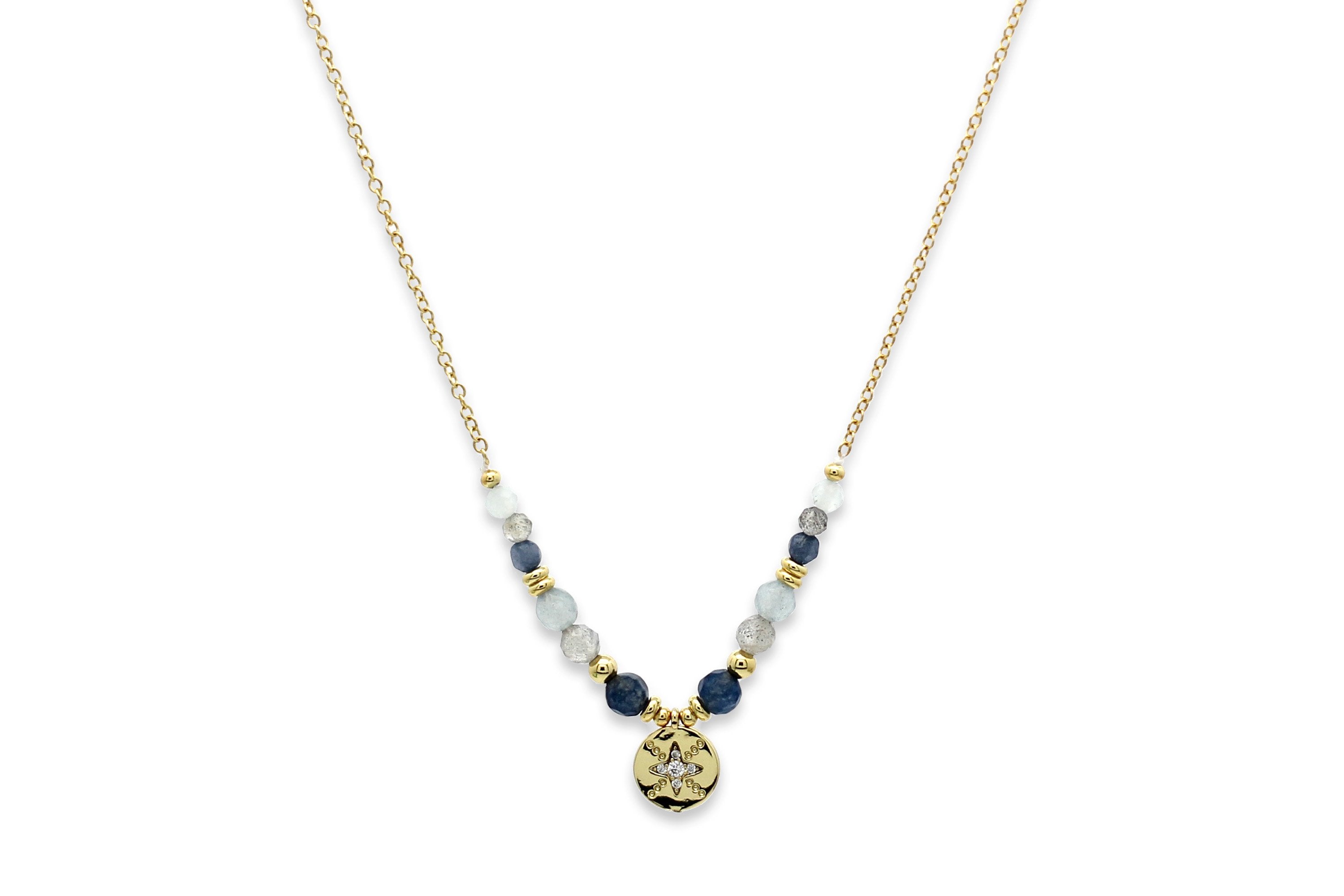 Tala Charm Denim Gemstone Beaded Necklace - Boho Betty